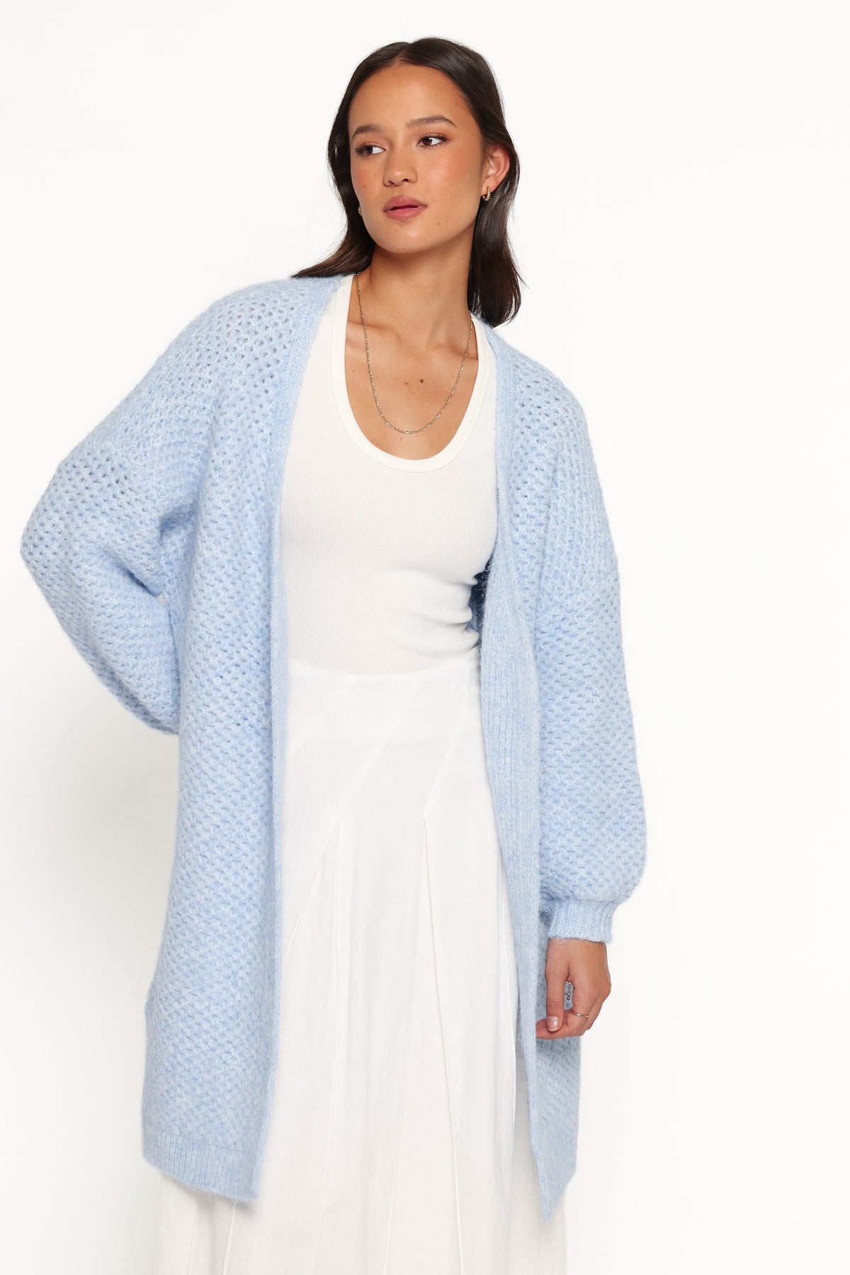 Carla Textured Long Cardigan - Light Blue