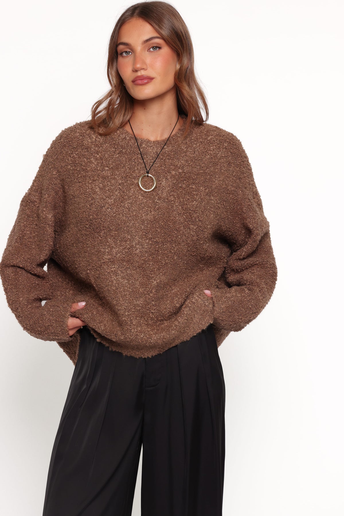 Freida Boucle Knit Sweater - Brown