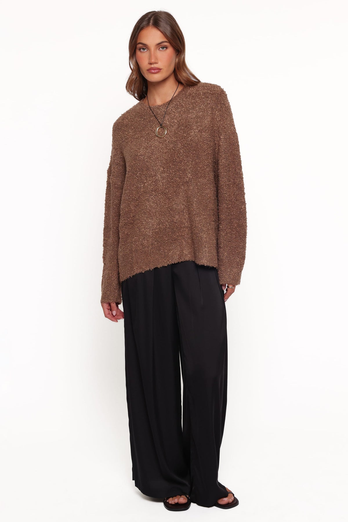 Freida Boucle Knit Sweater - Brown