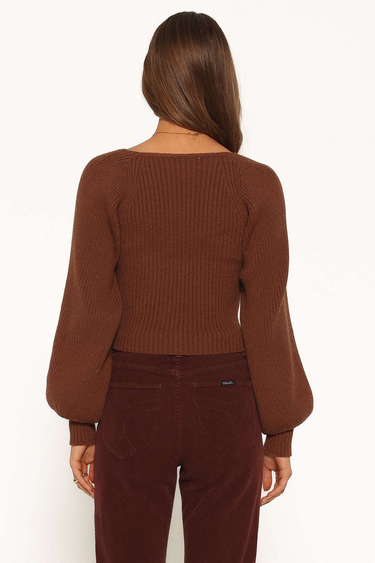 Gia Sweetheart Neck Bell Sleeve Knit Sweater - Chocolate