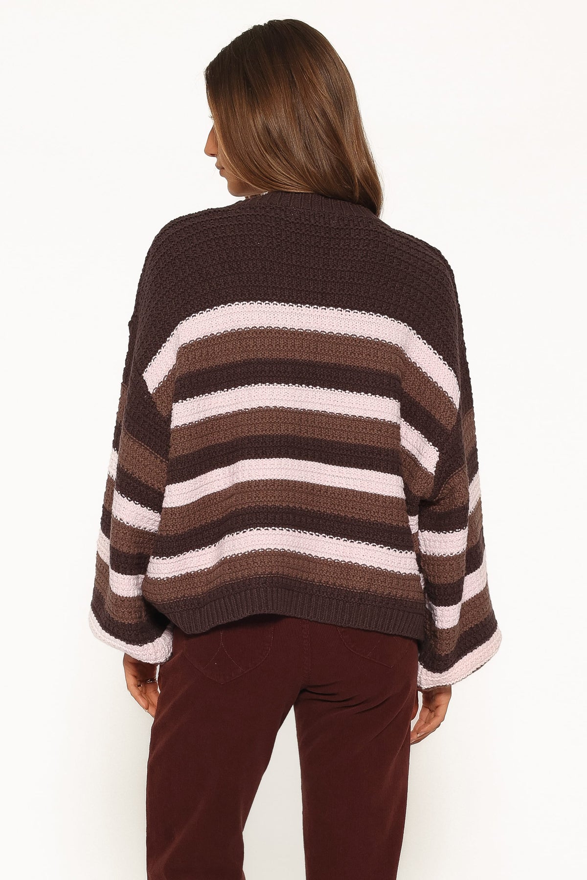 Kadie Textured Knit Sweater - Chocolate Pink Stripe