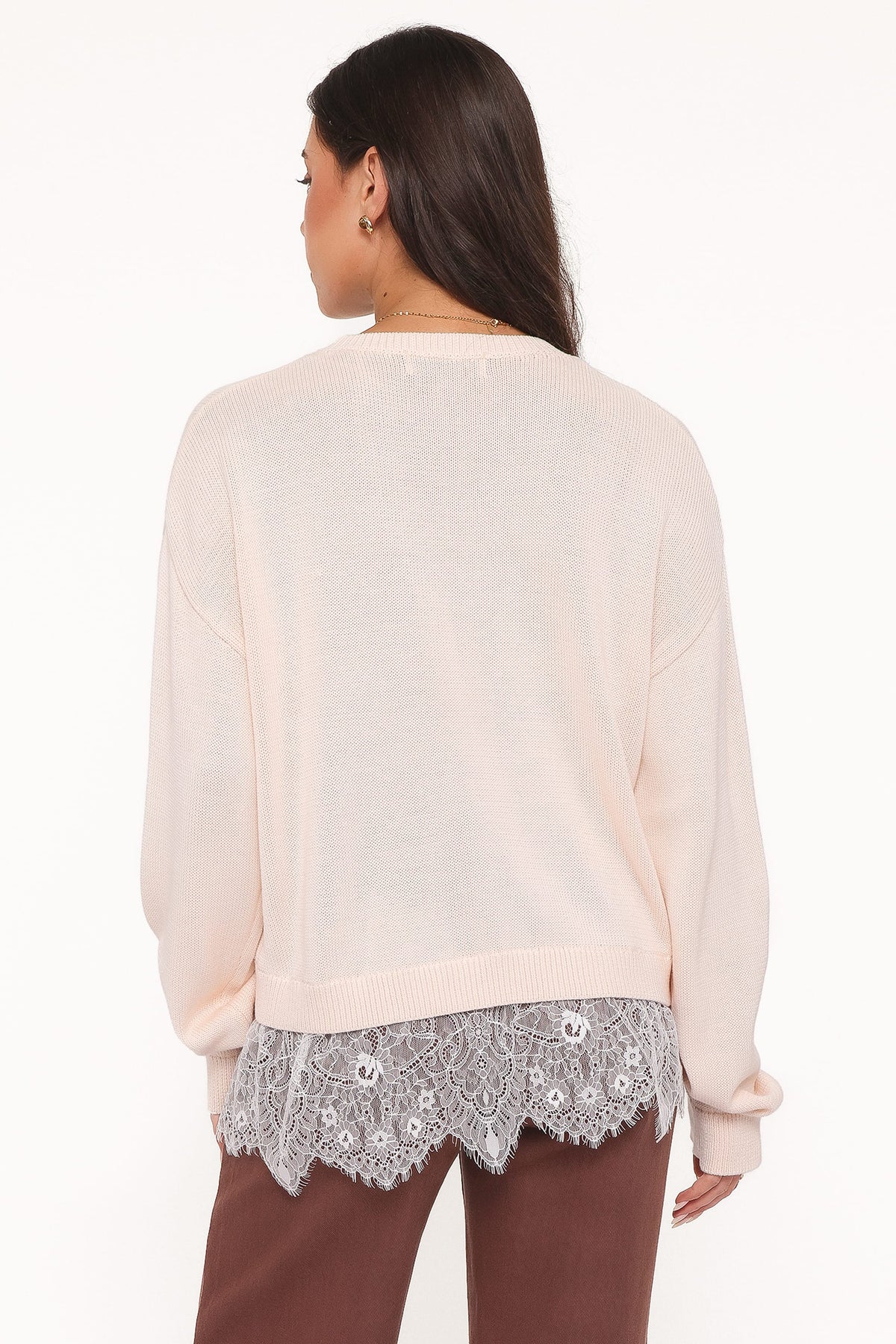 Mabel Lace Trim Sweater - Cream White