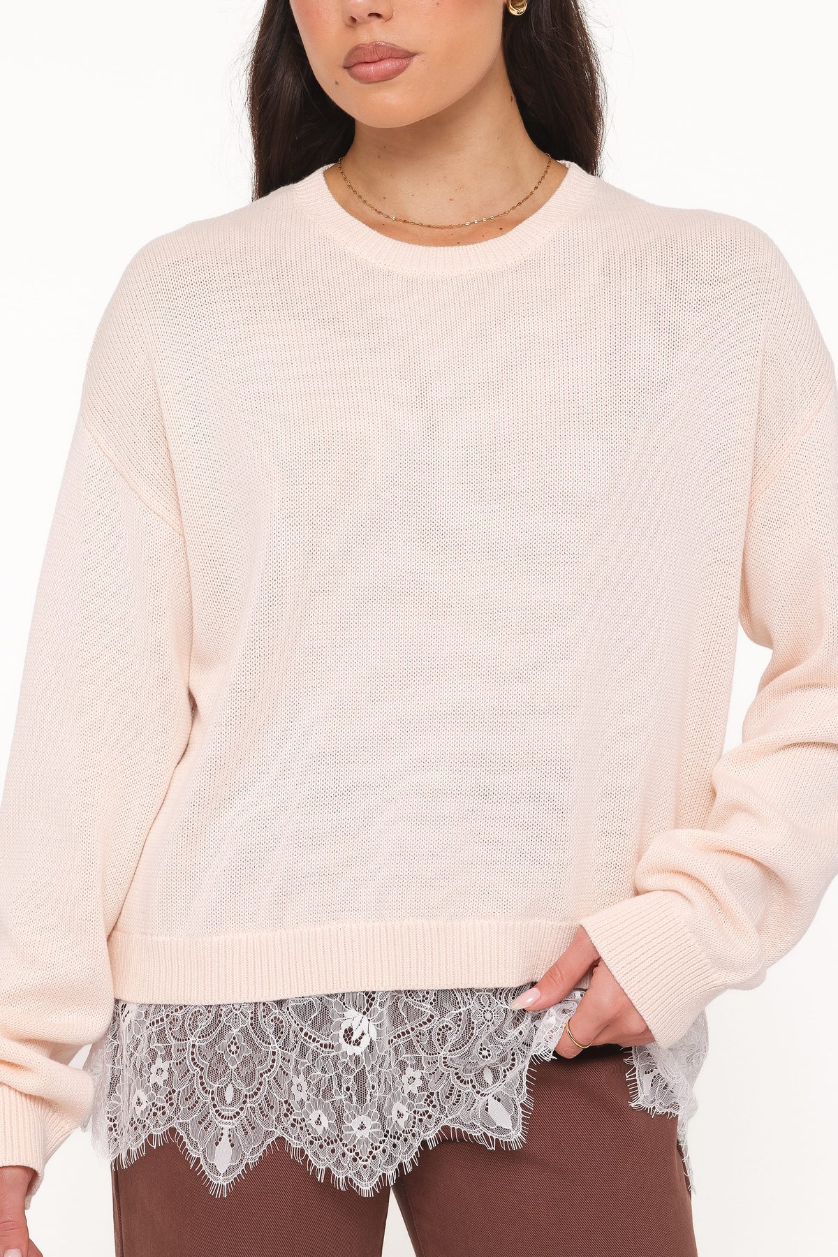 Mabel Lace Trim Sweater - Cream White