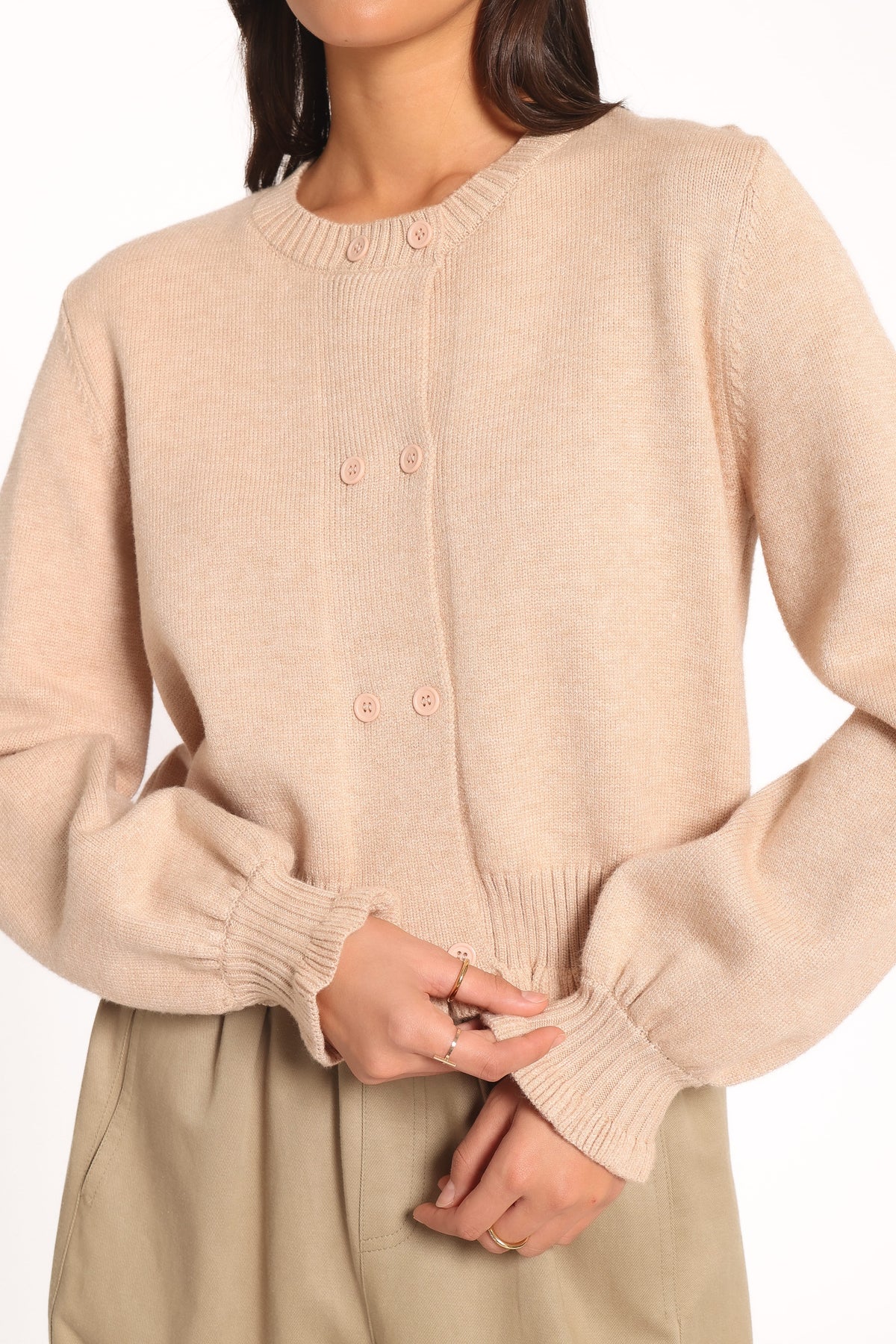 Marjorie Frill Cardigan - Beige