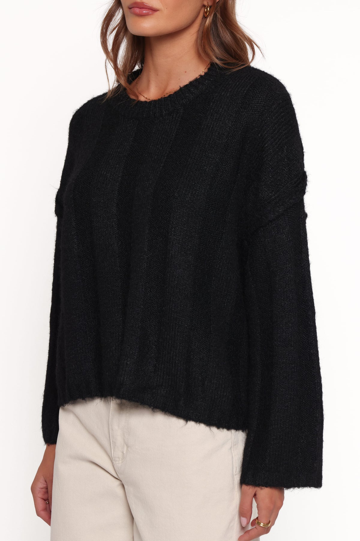 Mayven Boxy Wide Rib Sweater - Black