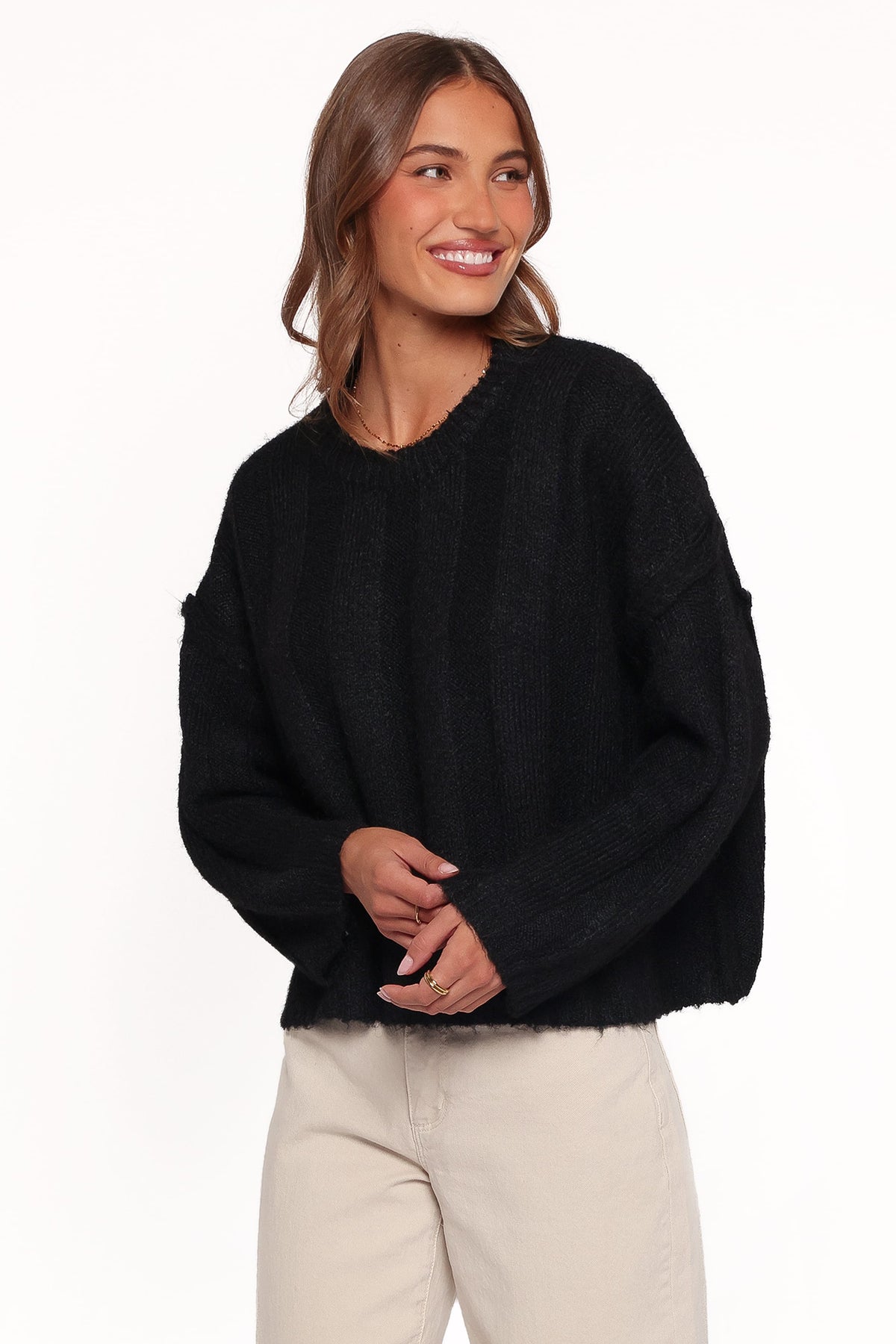 Mayven Boxy Wide Rib Sweater - Black