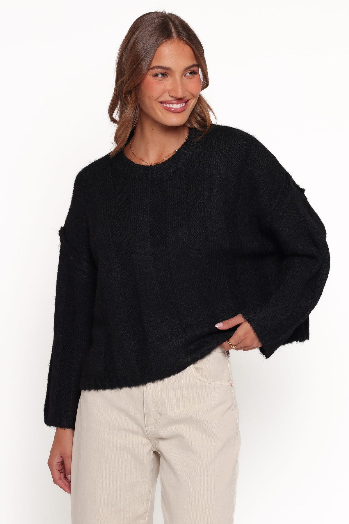 Mayven Boxy Wide Rib Sweater - Black
