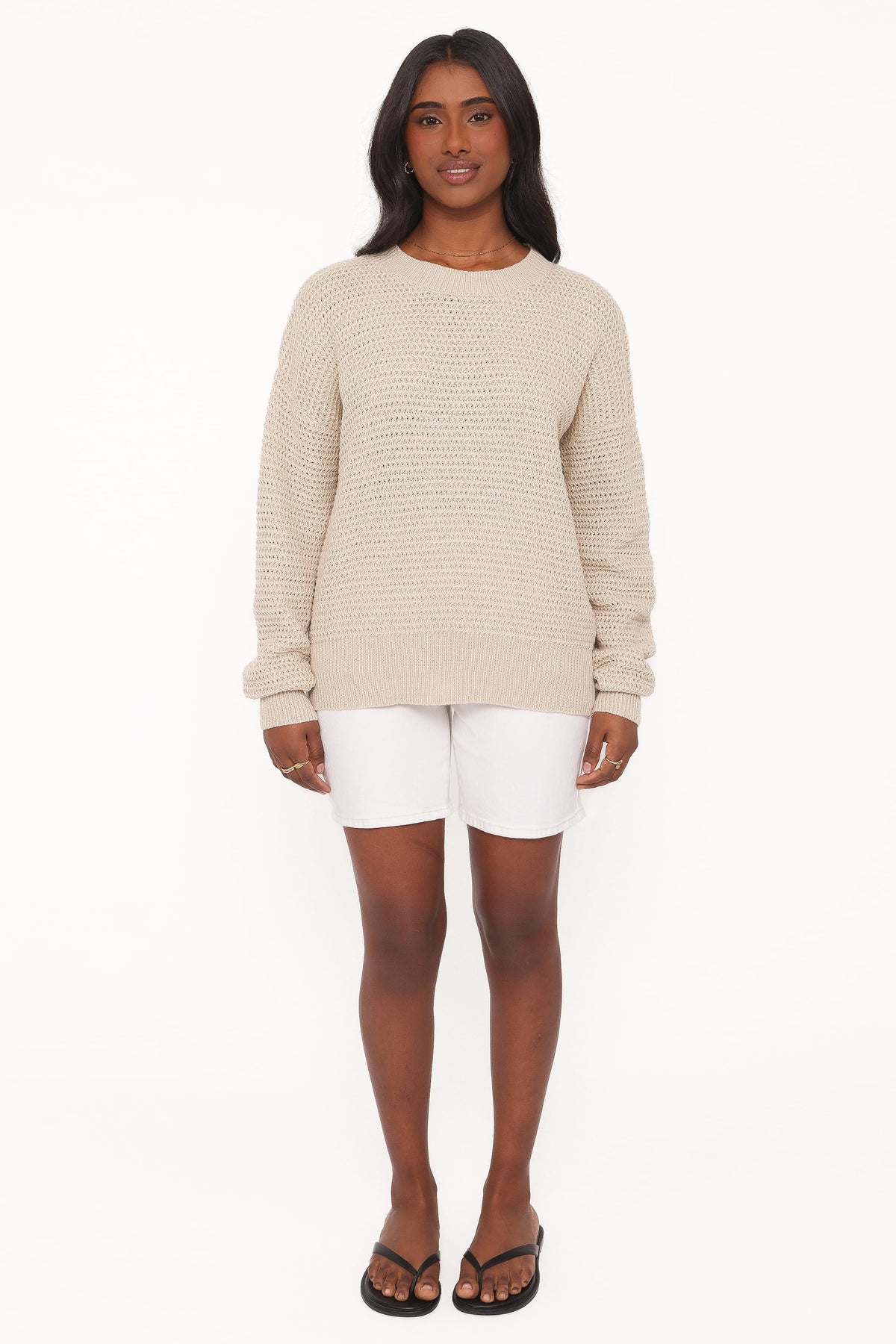 Melane Open Stitch Sweater - Beige