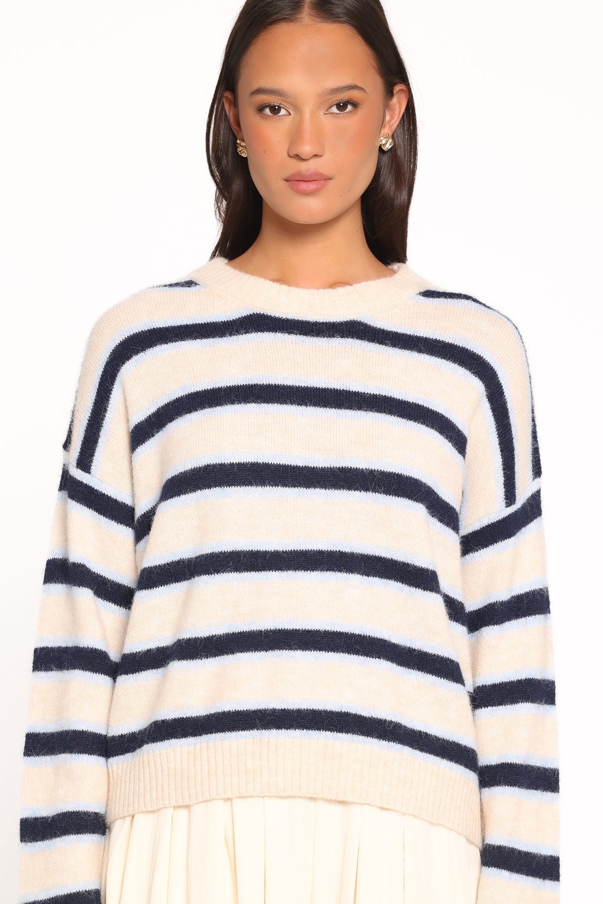 Renae Knit Sweater - White Blue Stripe
