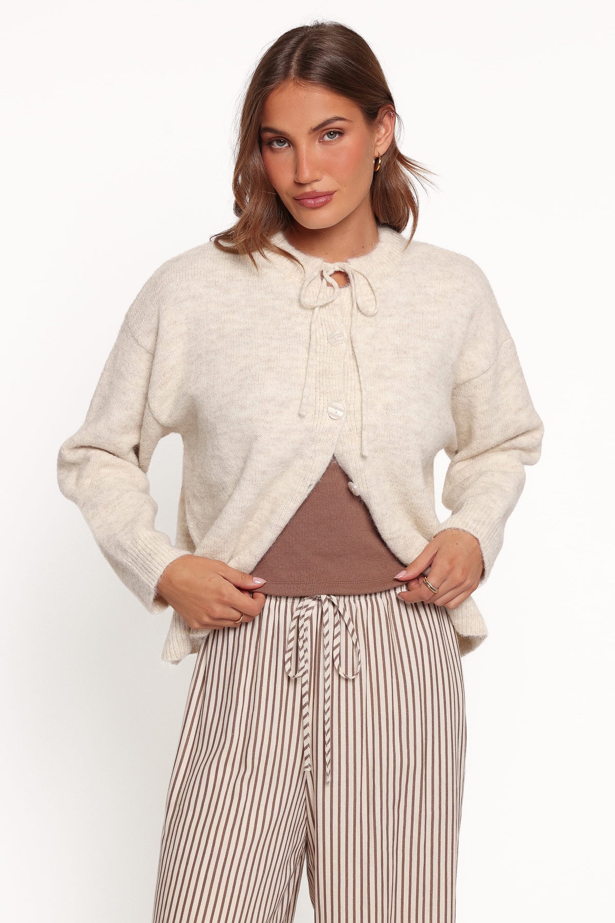 Rita Tie Cardigan - Beige Marle