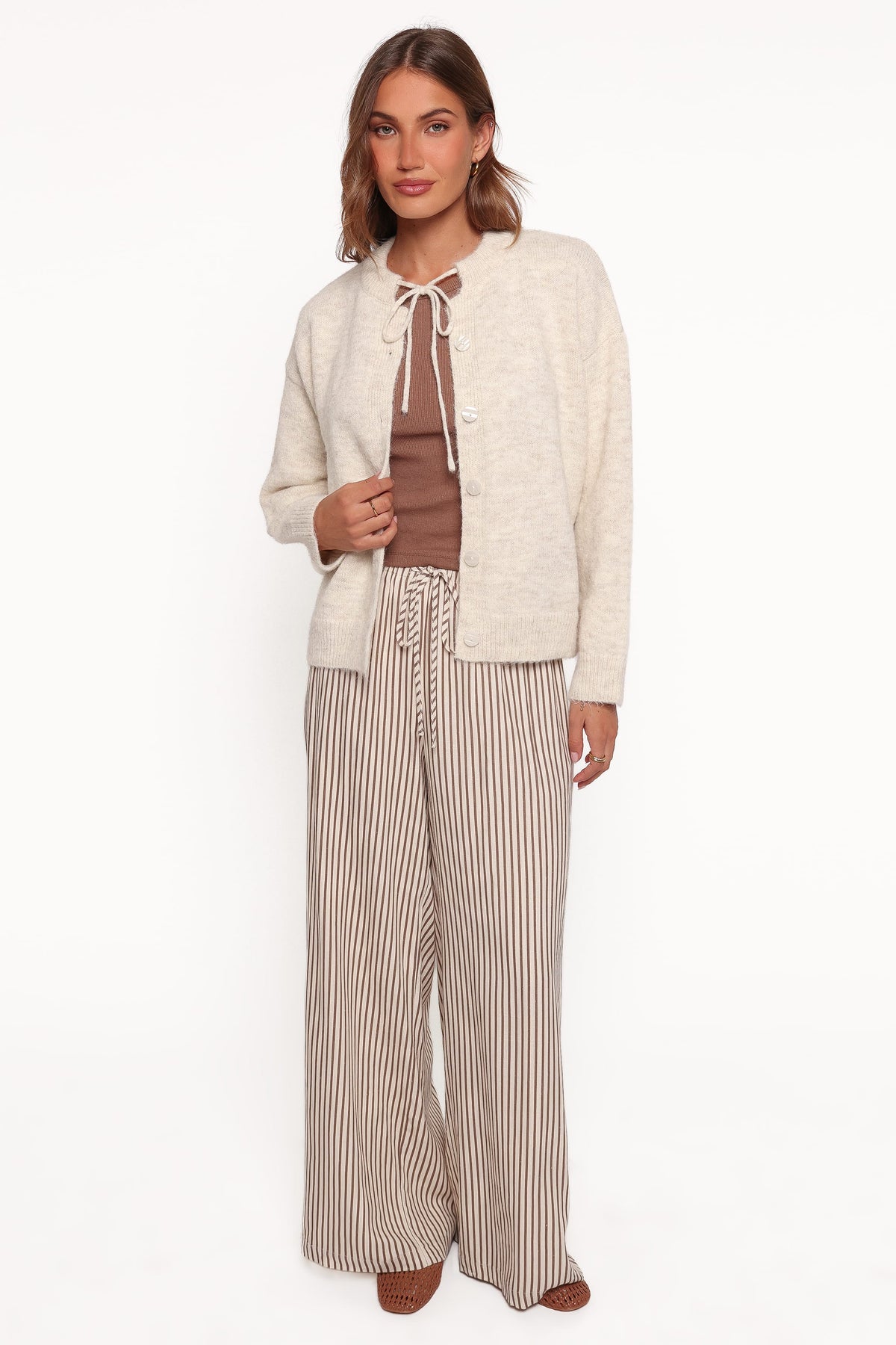 Rita Tie Cardigan - Beige Marle