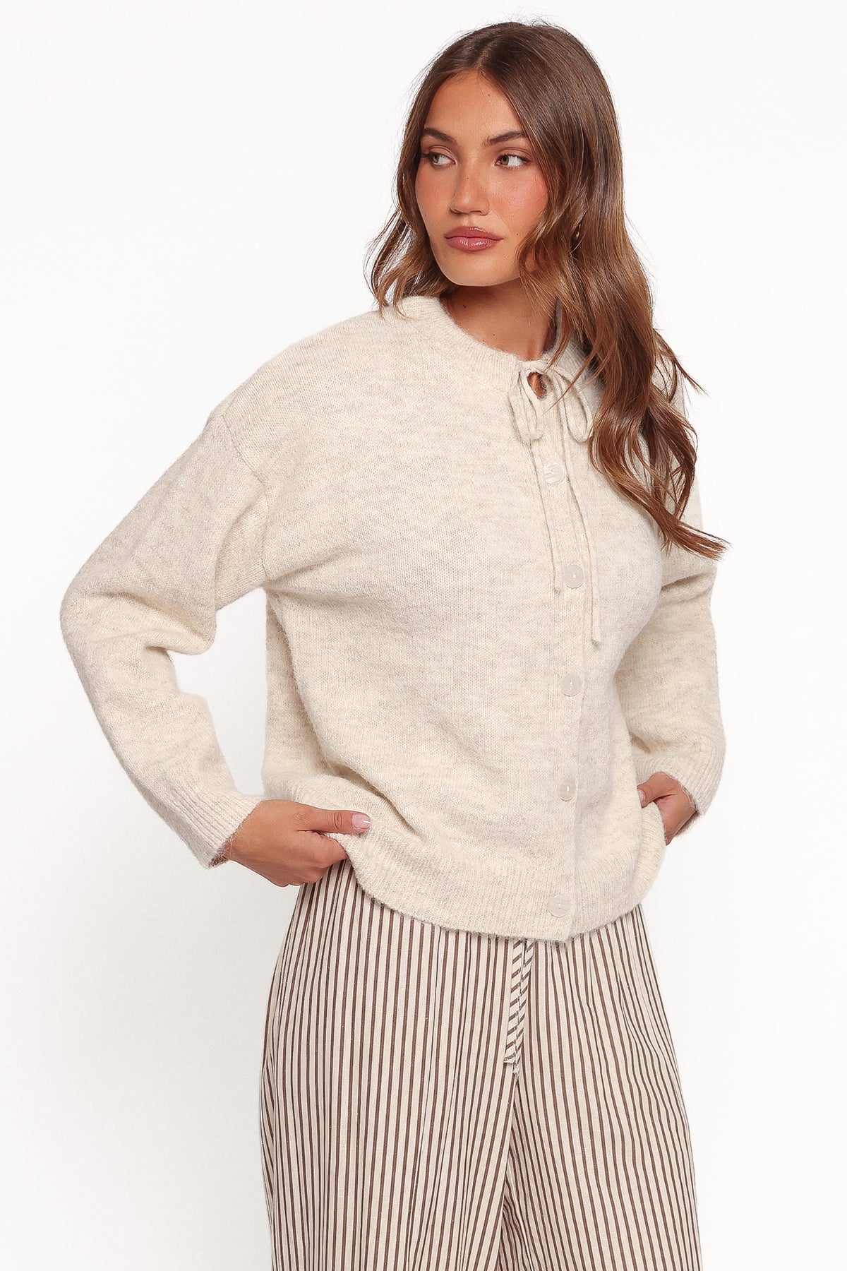 Rita Tie Cardigan - Beige Marle