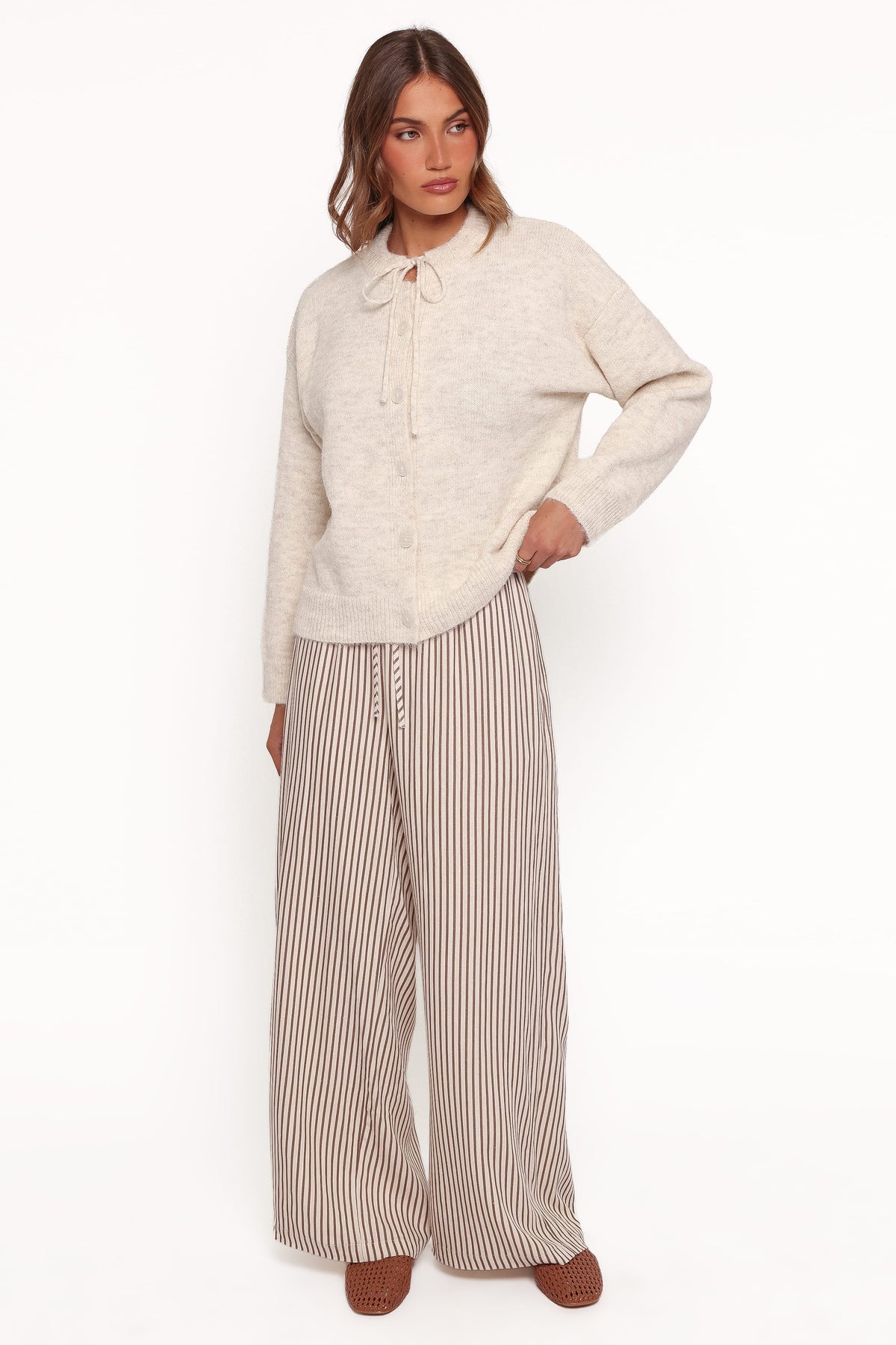 Rita Tie Cardigan - Beige Marle