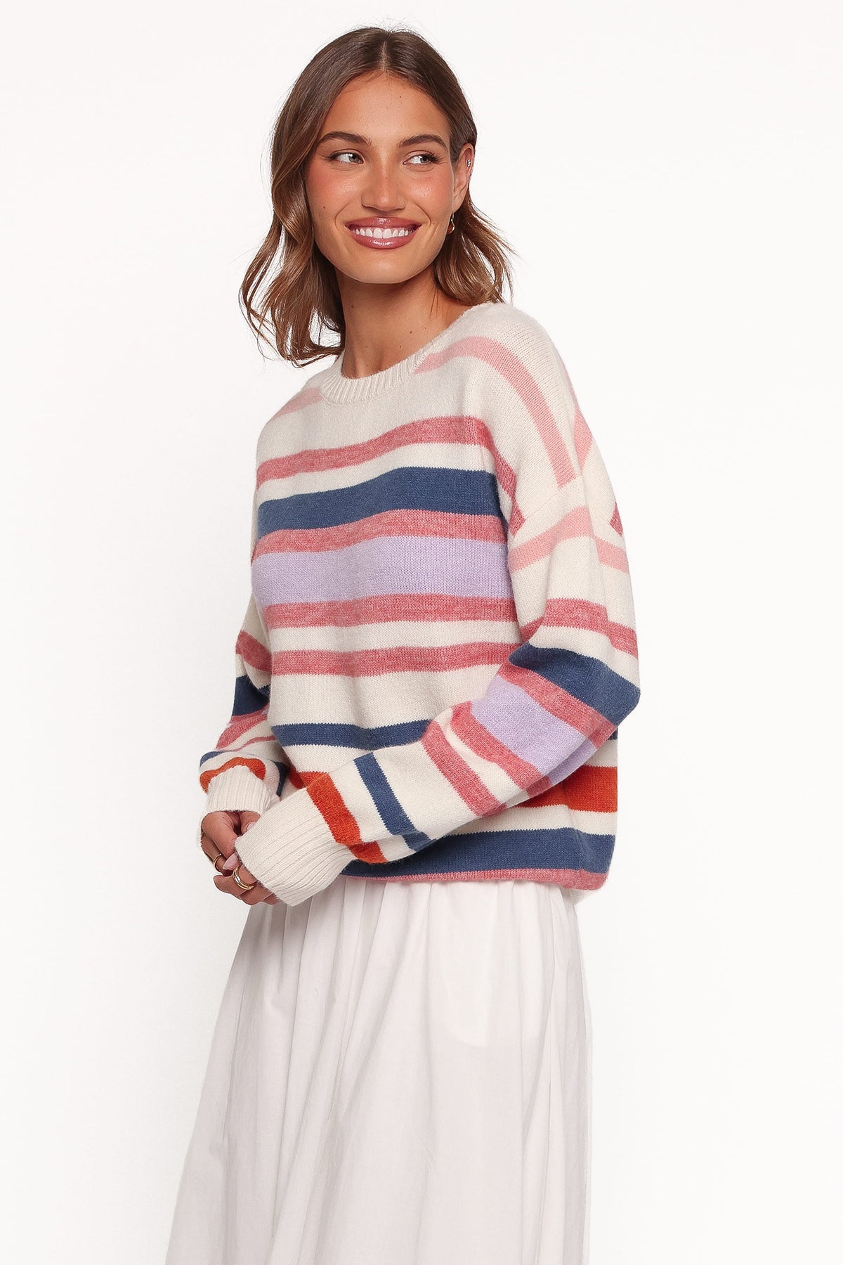 Saski Knit Sweater - Cream Multi Stripe