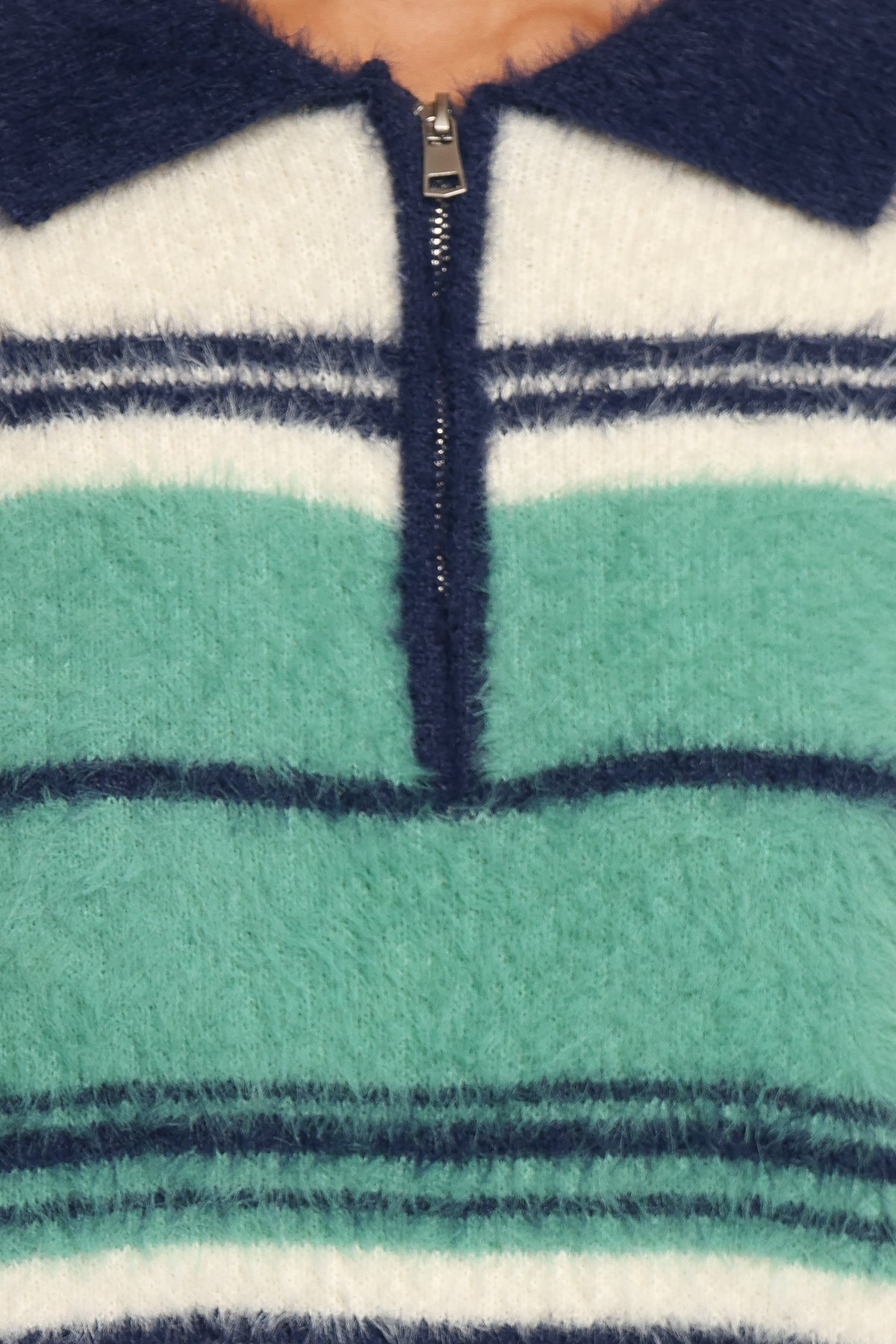 Vickie 1/4 Zip Sweater - Cream Green Stripe