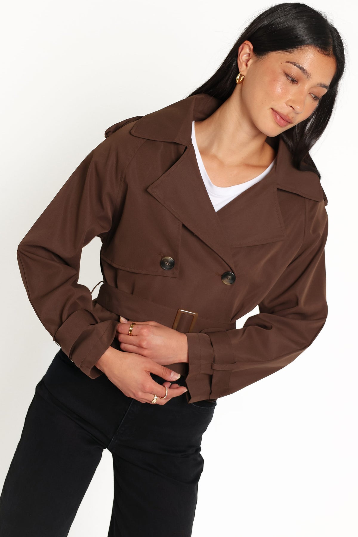 Charlie Cropped Trench Coat - Dark Brown