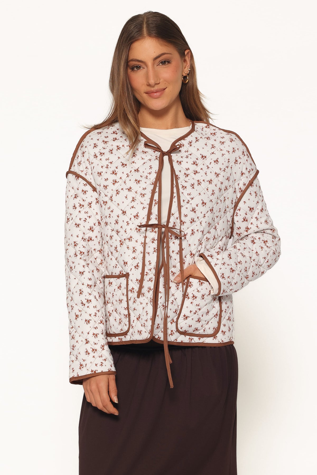 Cindie Quilted Jacket - Brown Ditsy Floral