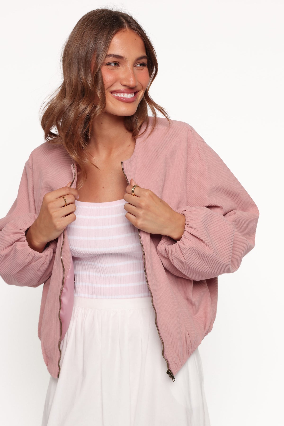 Elisa Cropped Bomber - Dusty Pink Corduroy