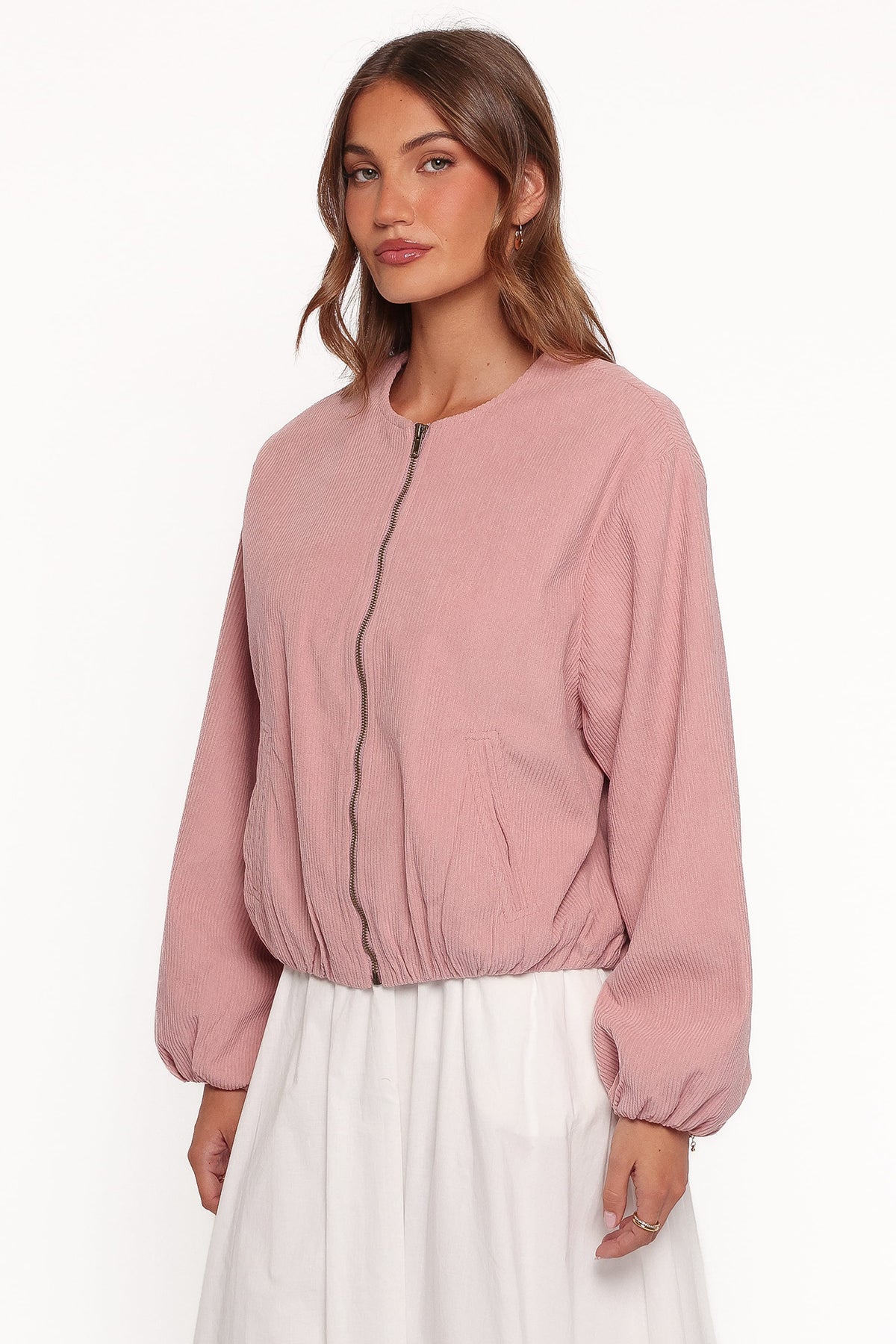 Elisa Cropped Bomber - Dusty Pink Corduroy