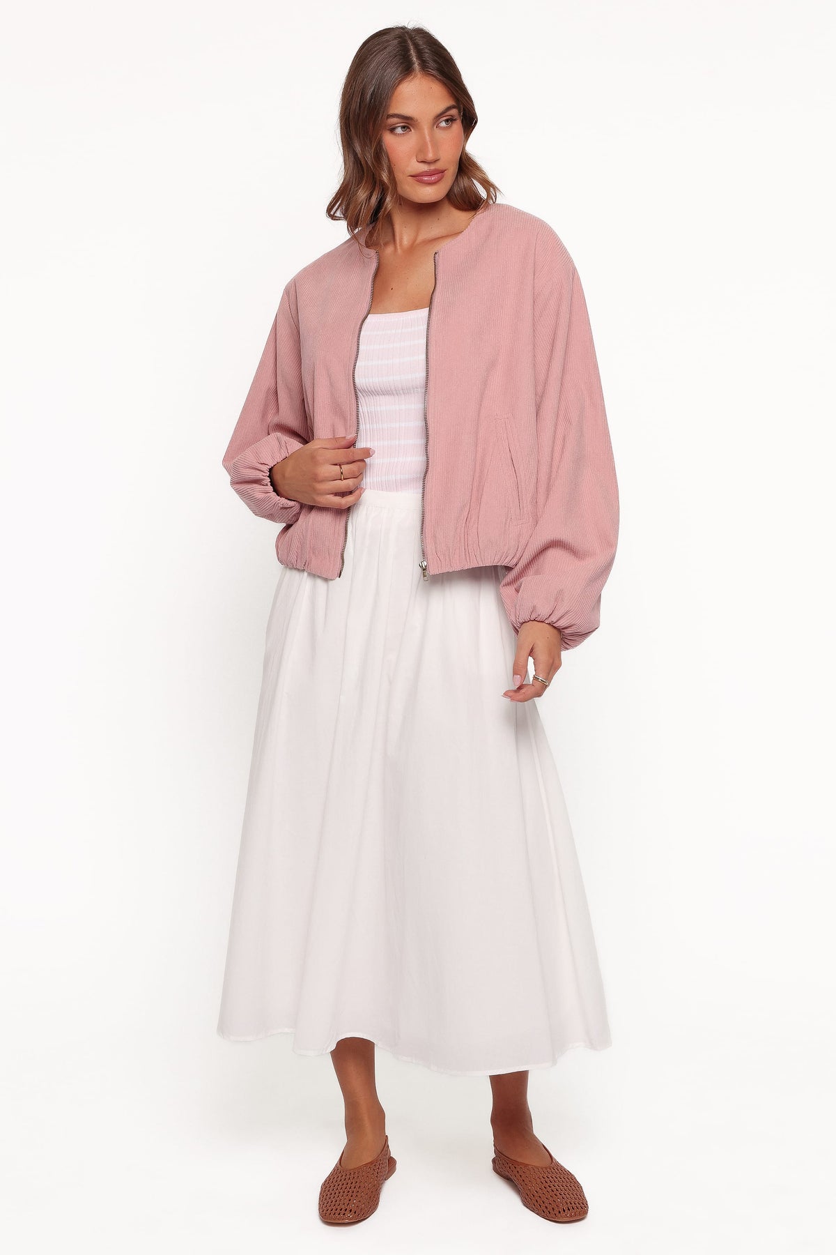 Elisa Cropped Bomber - Dusty Pink Corduroy