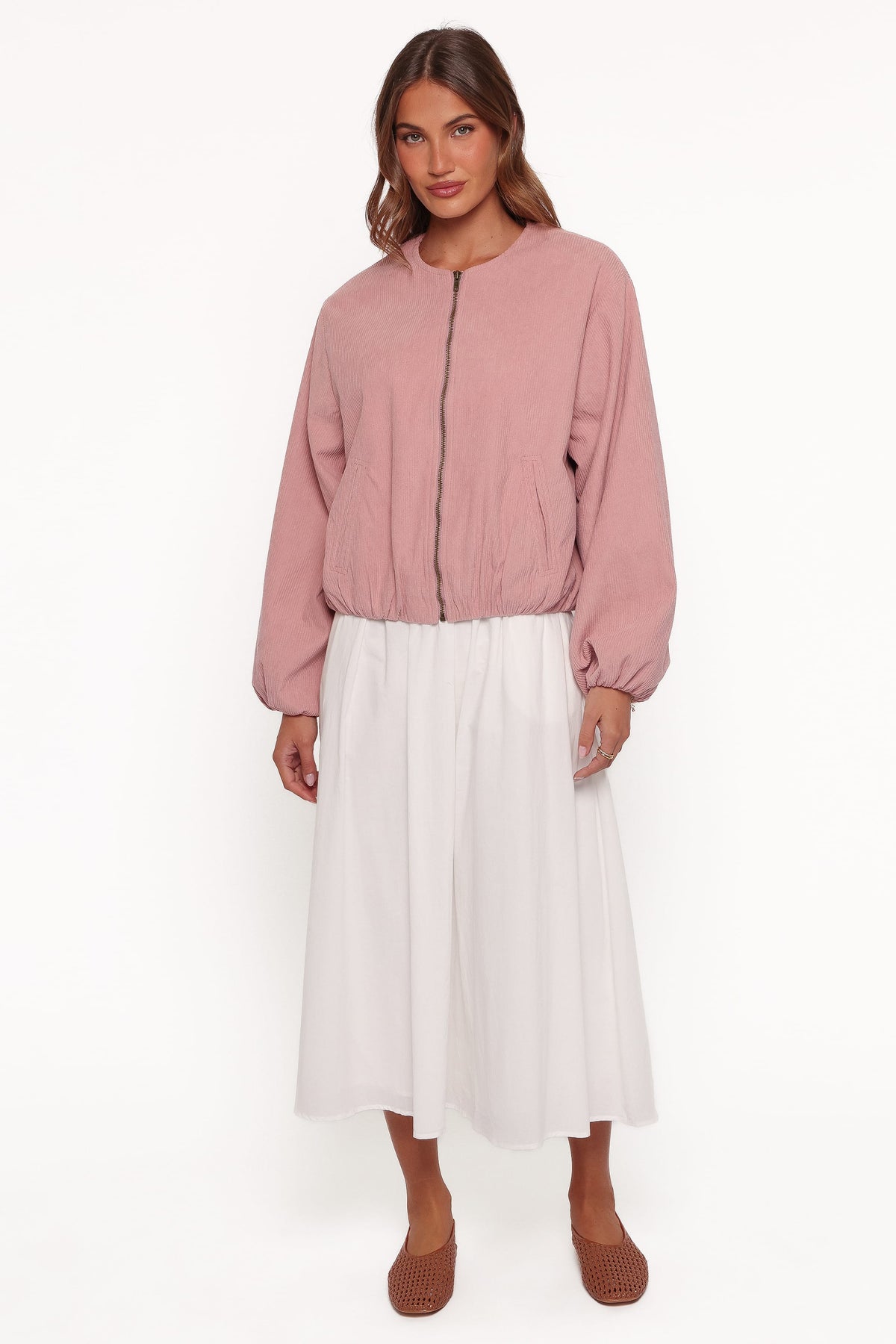 Elisa Cropped Bomber - Dusty Pink Corduroy