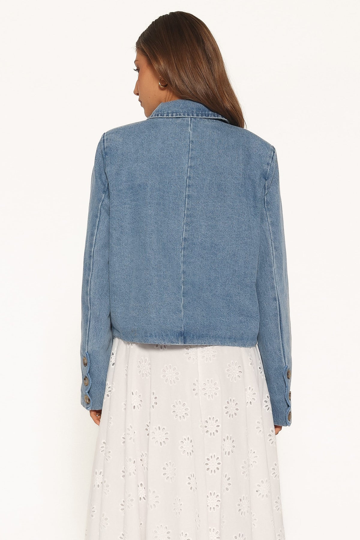 Heidi Scallop Trim Denim Jacket - Medium Wash