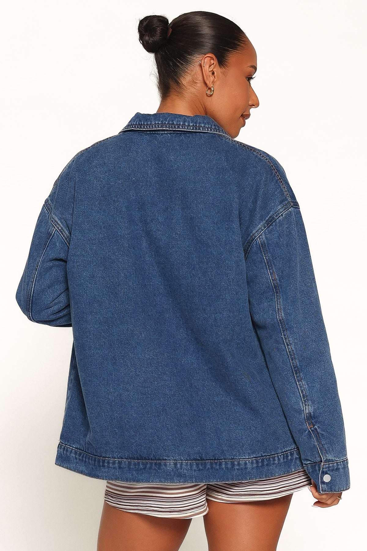 Mandie Pearl Trim Denim Shacket - Indigo