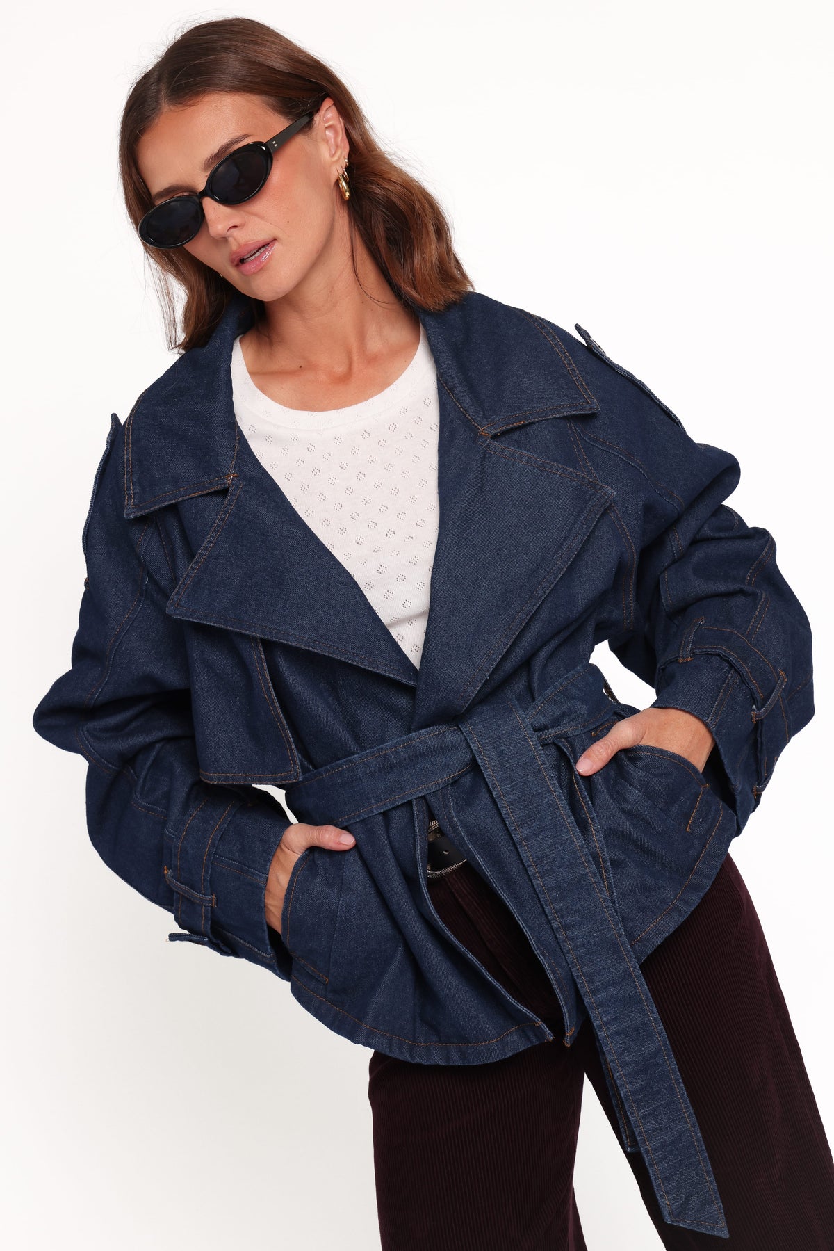 Miranda Cropped Denim Trench - Indigo Wash