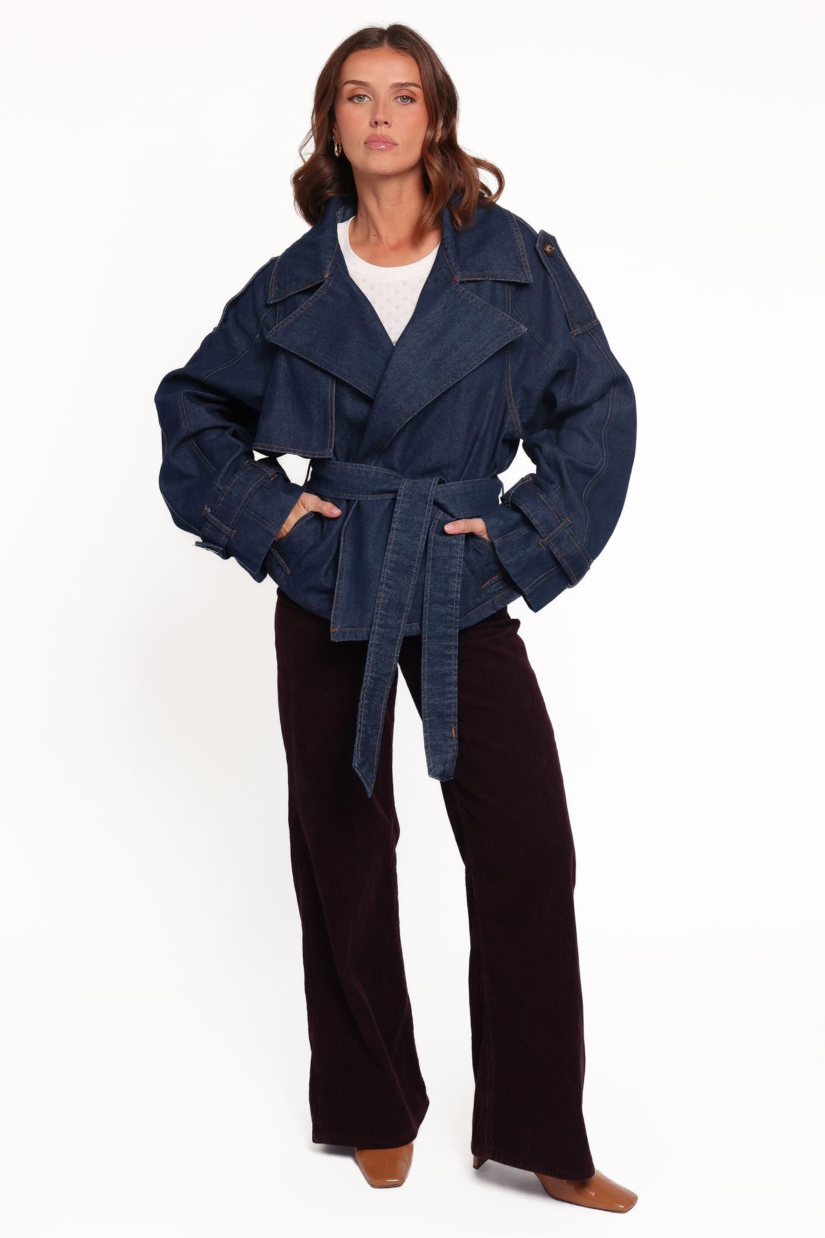 Miranda Cropped Denim Trench - Indigo Wash