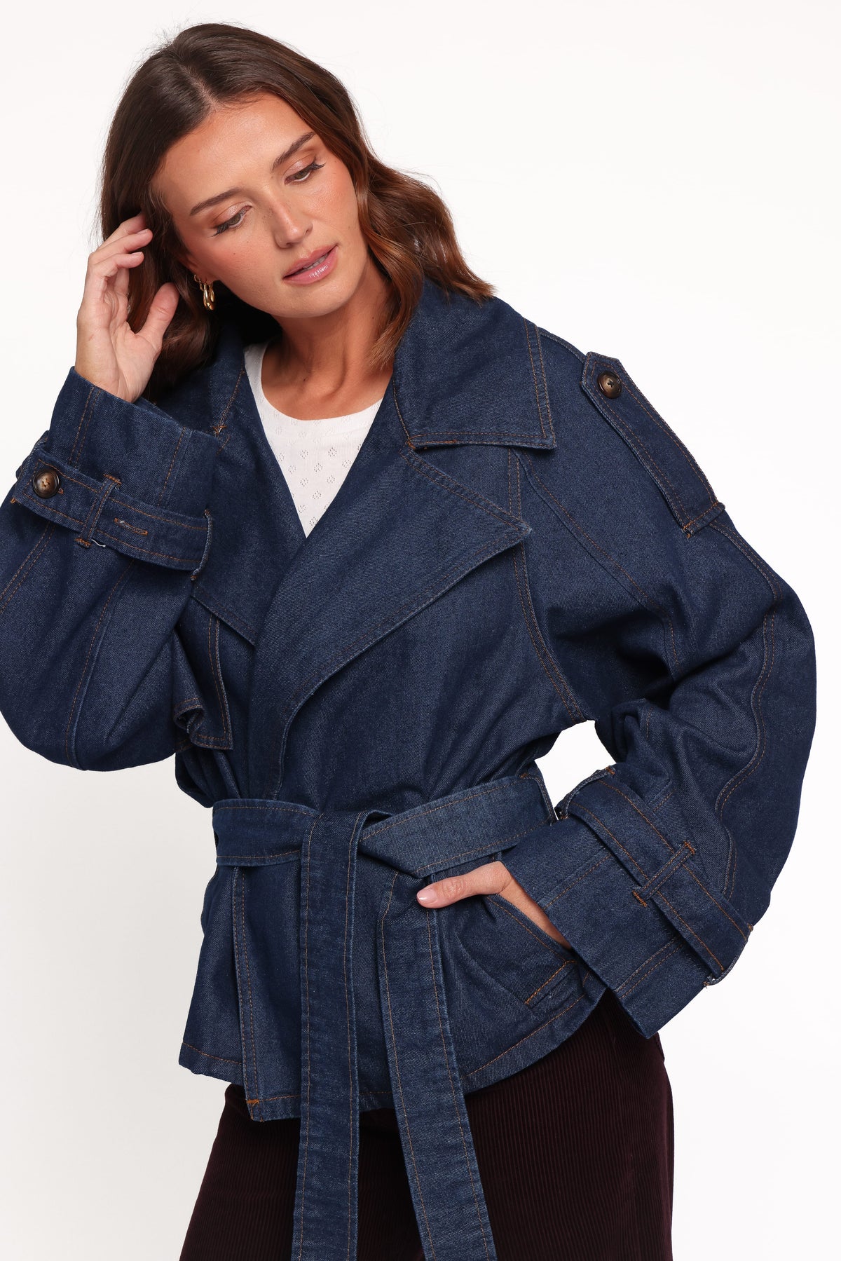 Miranda Cropped Denim Trench - Indigo Wash