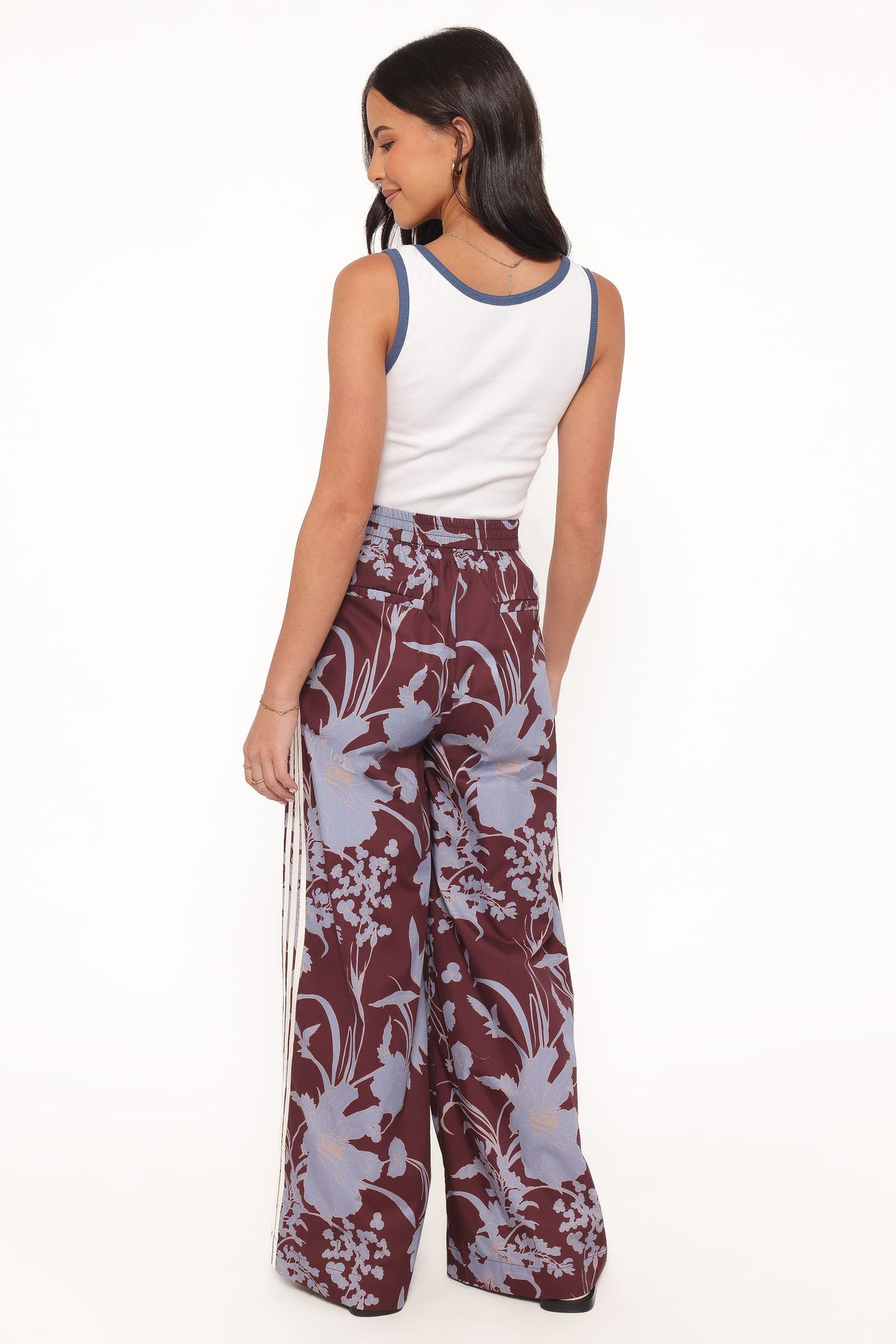 Aine Wide Leg Tailored Pant - Burgundy Floral