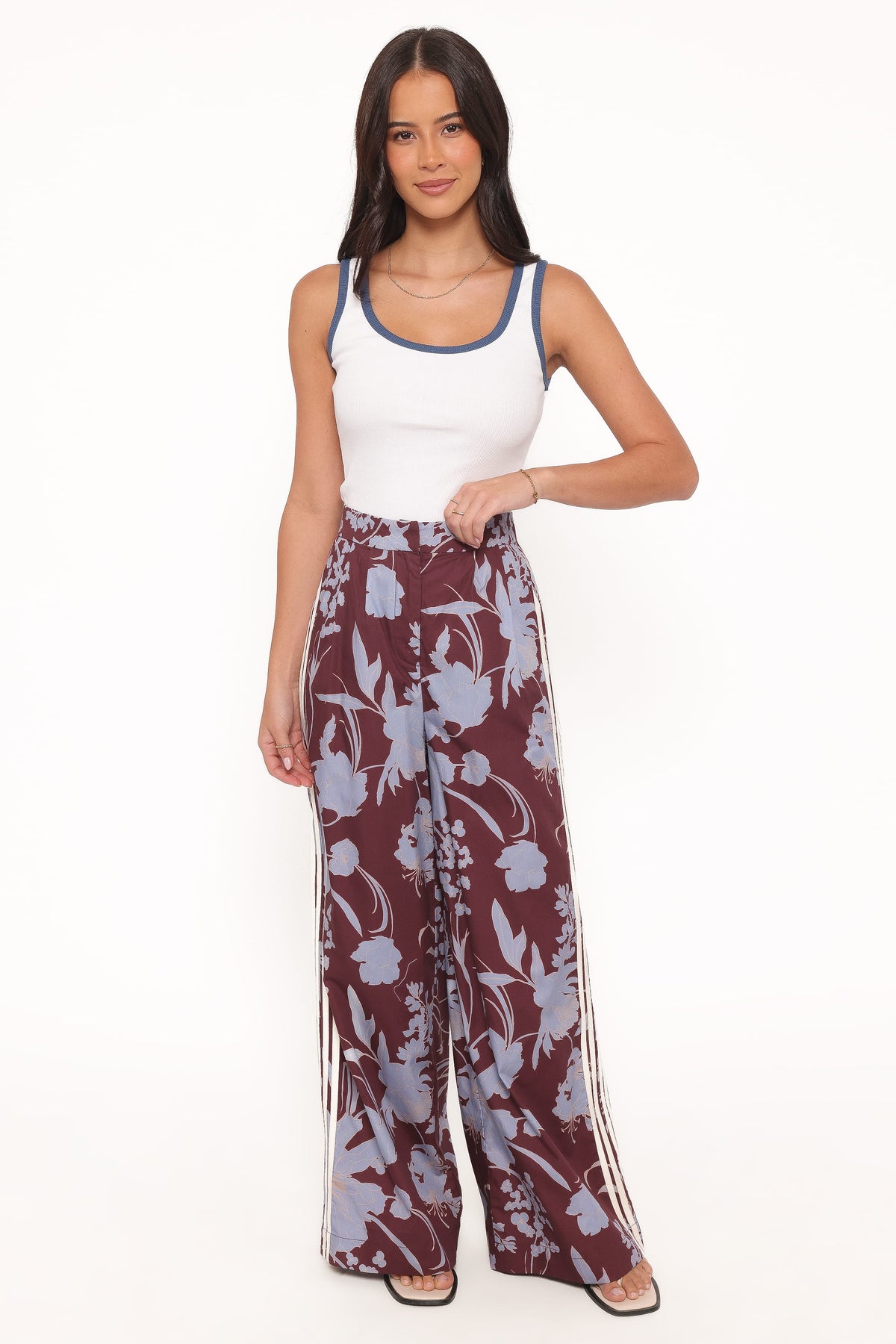 Aine Wide Leg Tailored Pant - Burgundy Floral