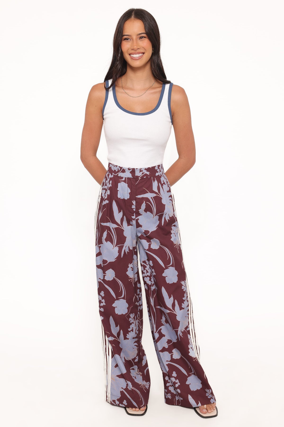 Aine Wide Leg Tailored Pant - Burgundy Floral