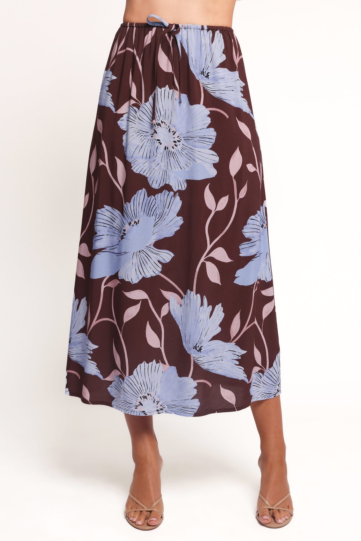 Angie Midi Skirt - Blue Poppies