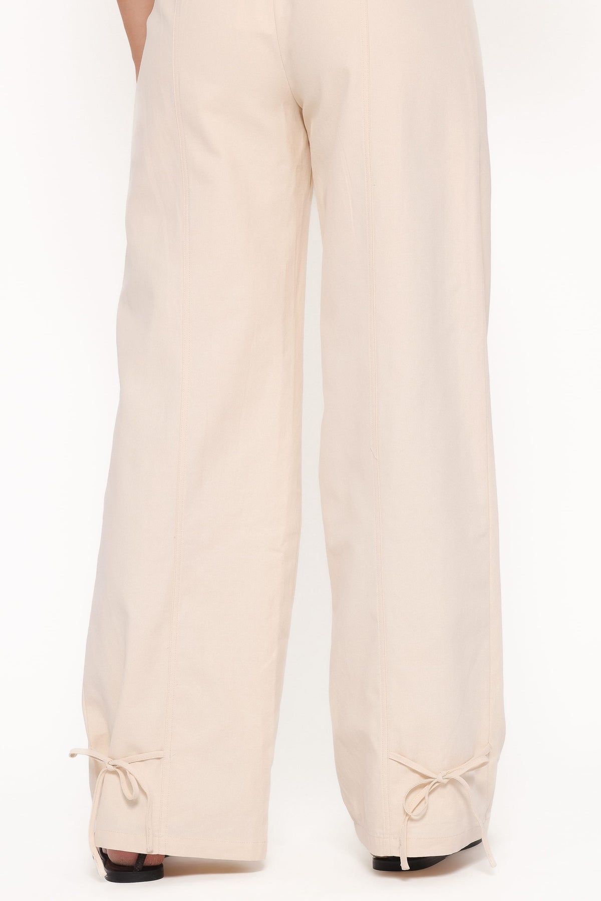 Asher Tie Detail Tapered Leg Pants - Cream