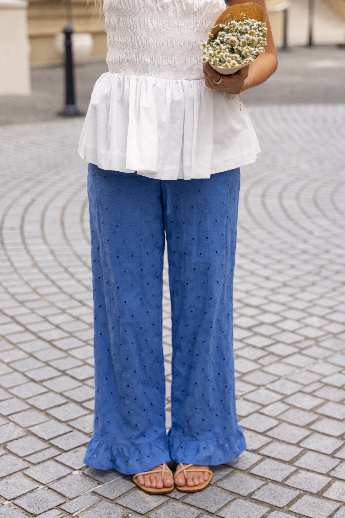 Katya Embroidered Pants - Cobalt