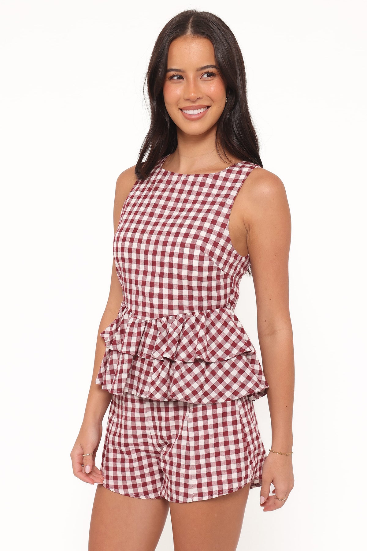 Landon Fitted Shorts - Burgundy Gingham