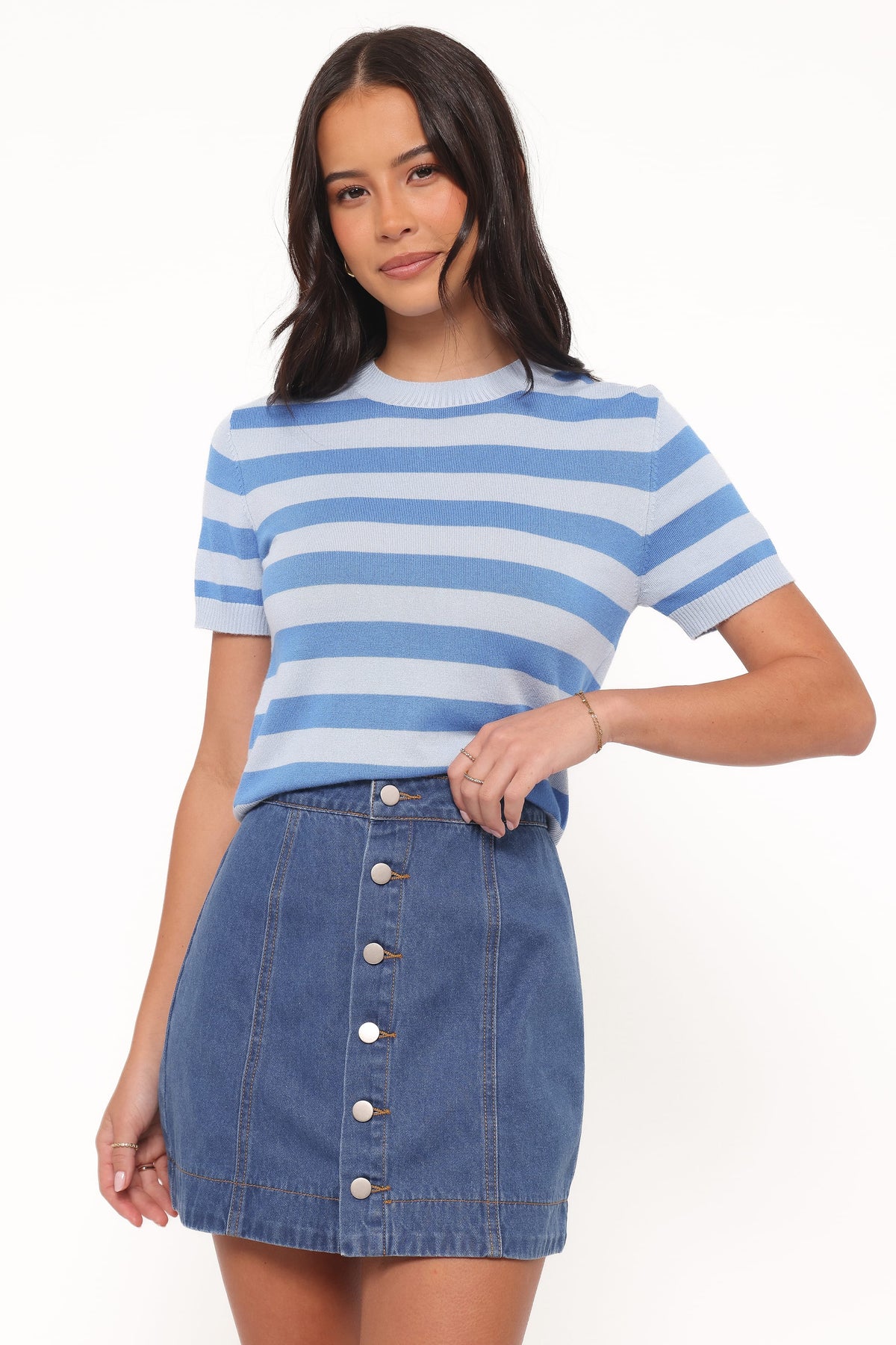 Sara Button Front Denim Mini Skirt - Dark Wash