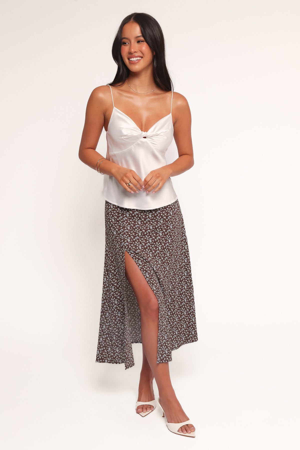 Willow Midi Skirt - Brown Blue Floral