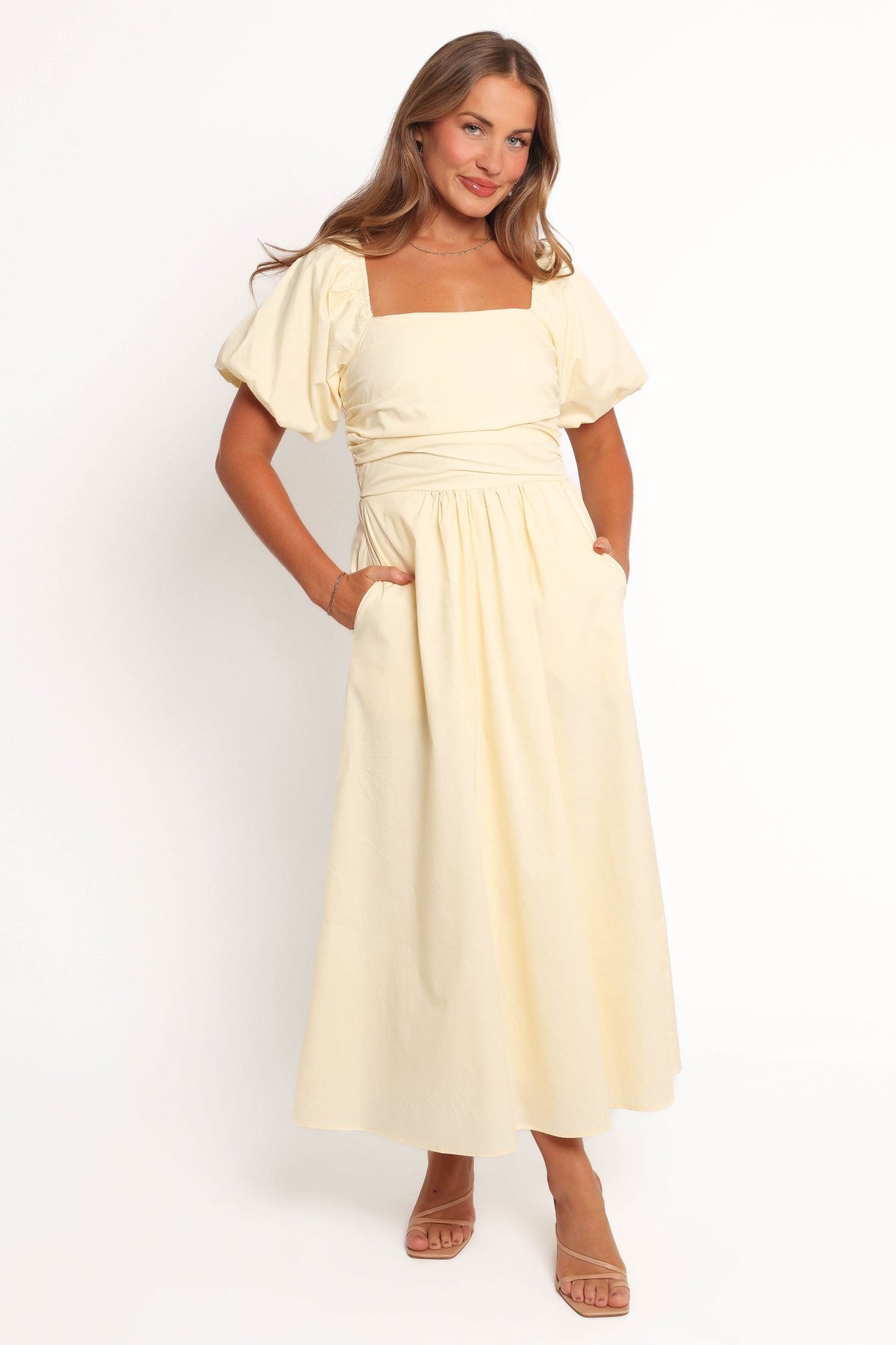 Clo Puff Sleeve Midi Dress - Yellow