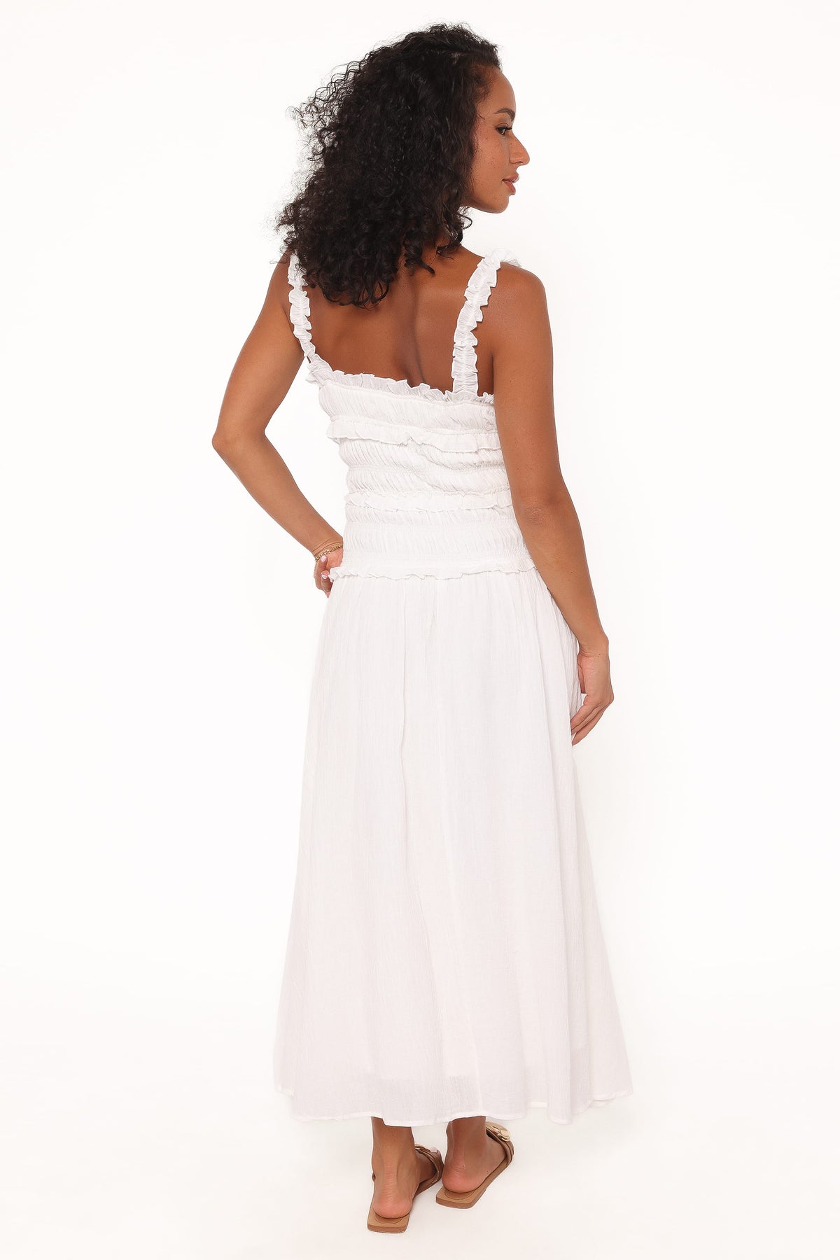 Enola Gather Midi Dress - White