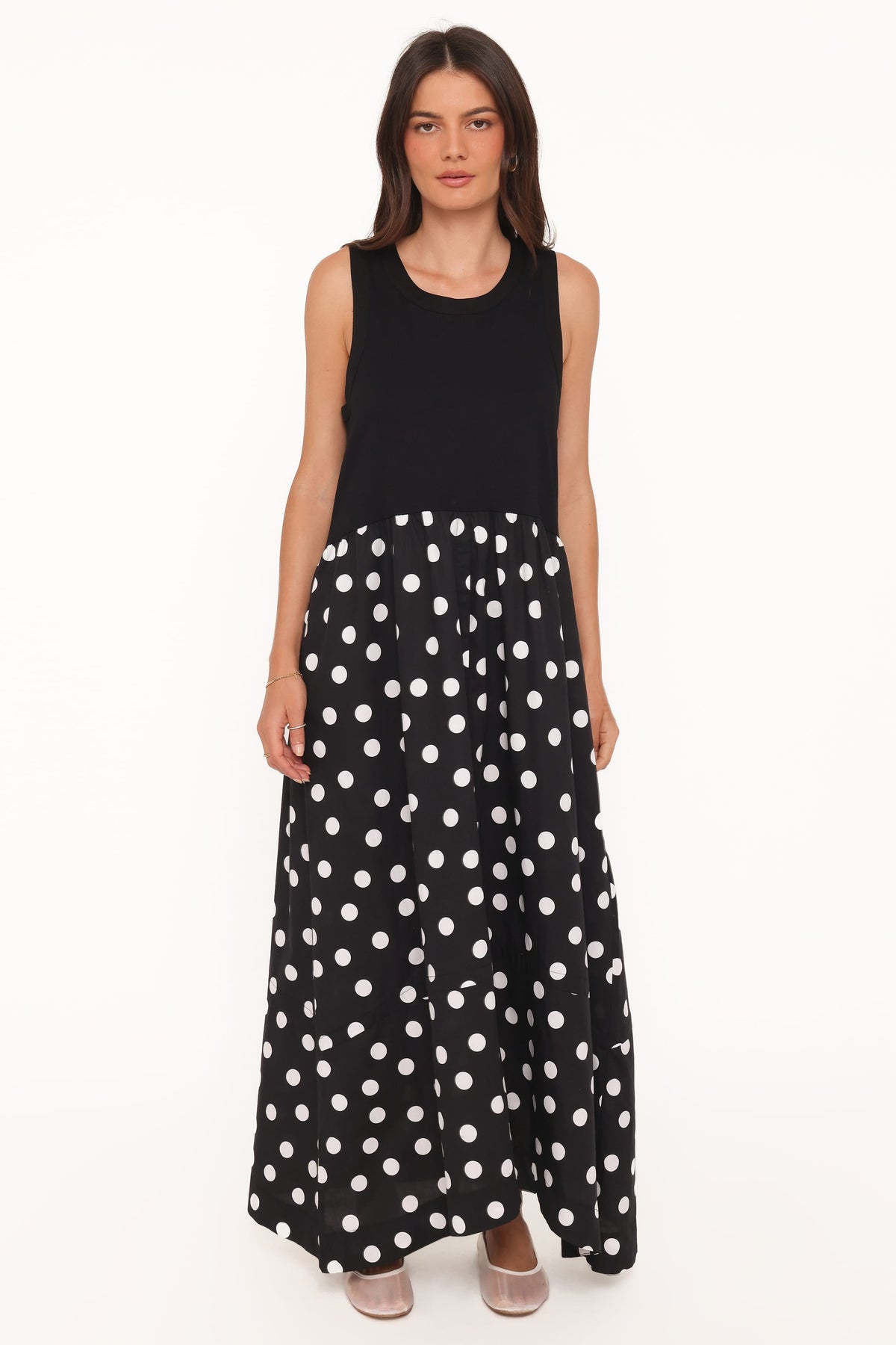Glenda Maxi Dress - Black Polka Dot