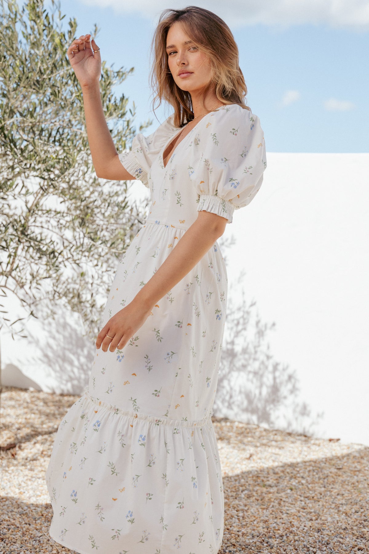 Steele Puff Sleeve Midi Dress - Floral