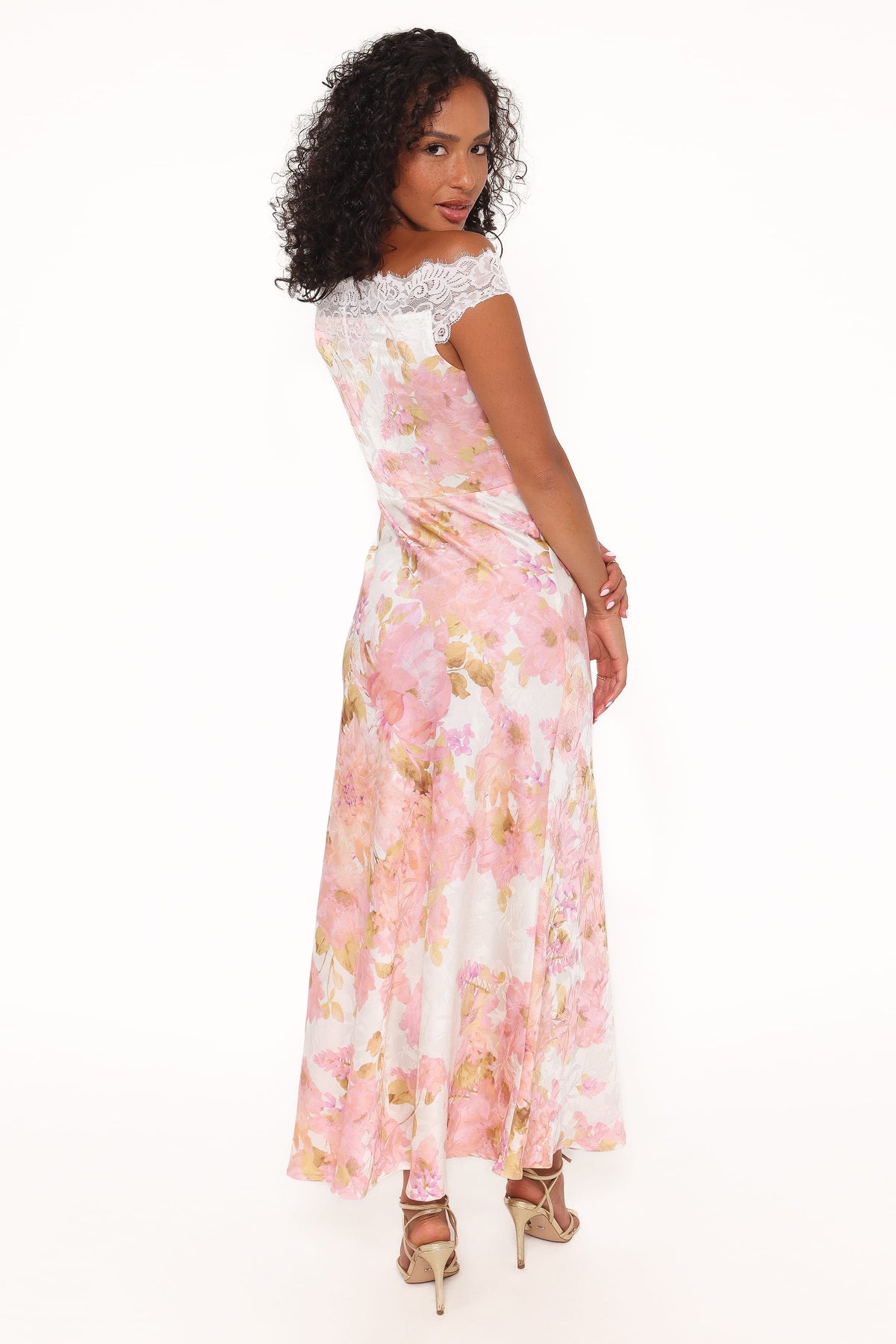 Voss Off Shoulder Lace Maxi Dress - Pink Floral