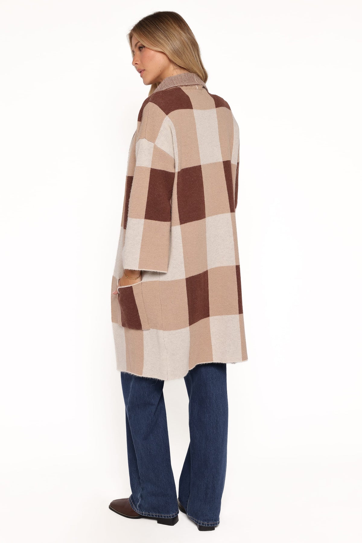 Ecoya Long Cardigan - Brown Plaid
