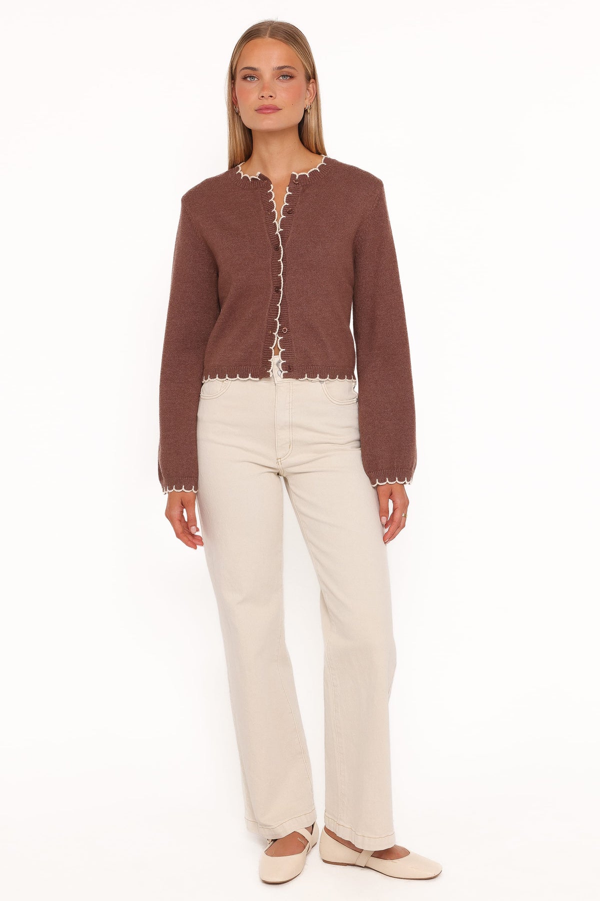 Payton Scallop Cardigan - Brown