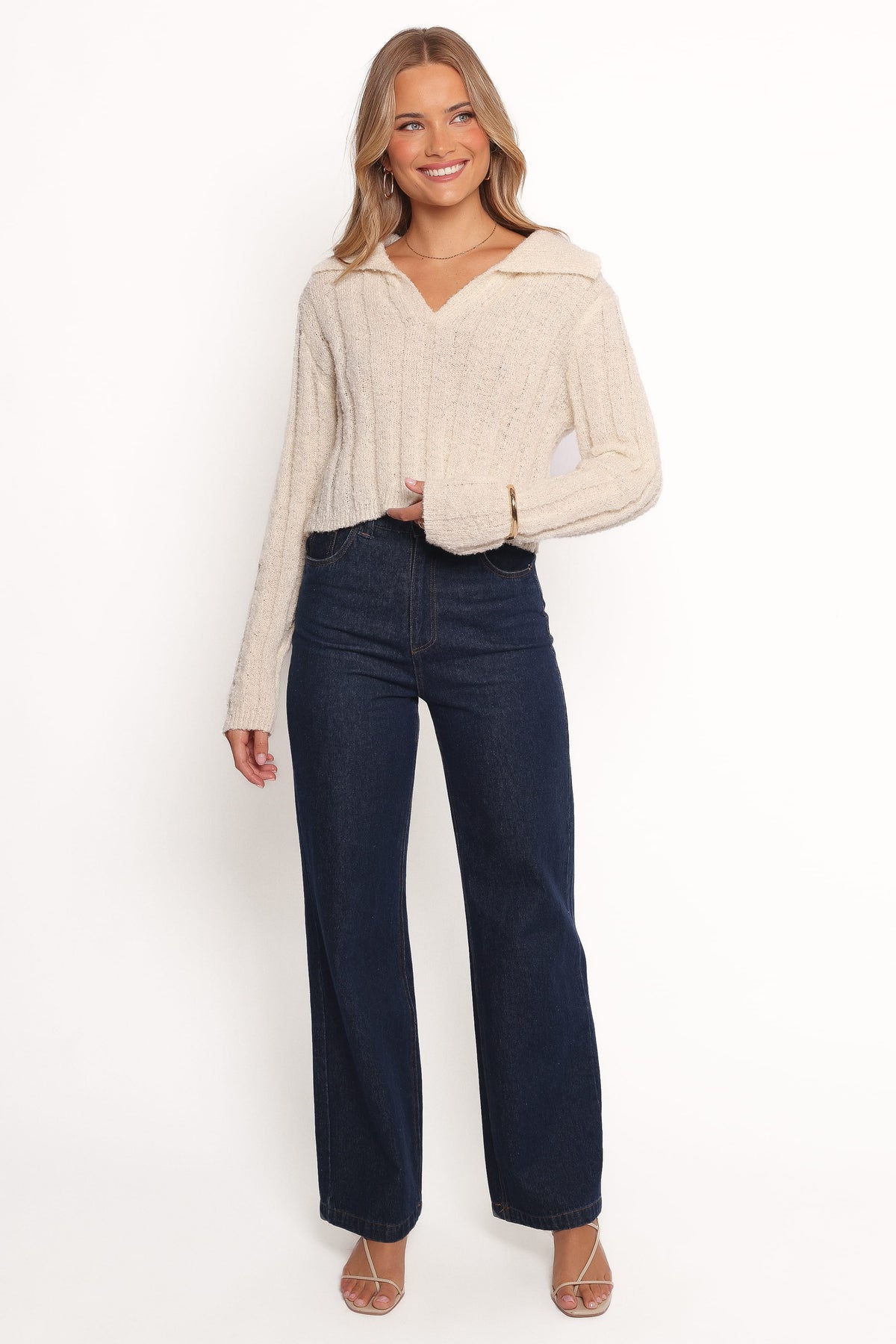 Romy Collar Knit Sweater - Ecru
