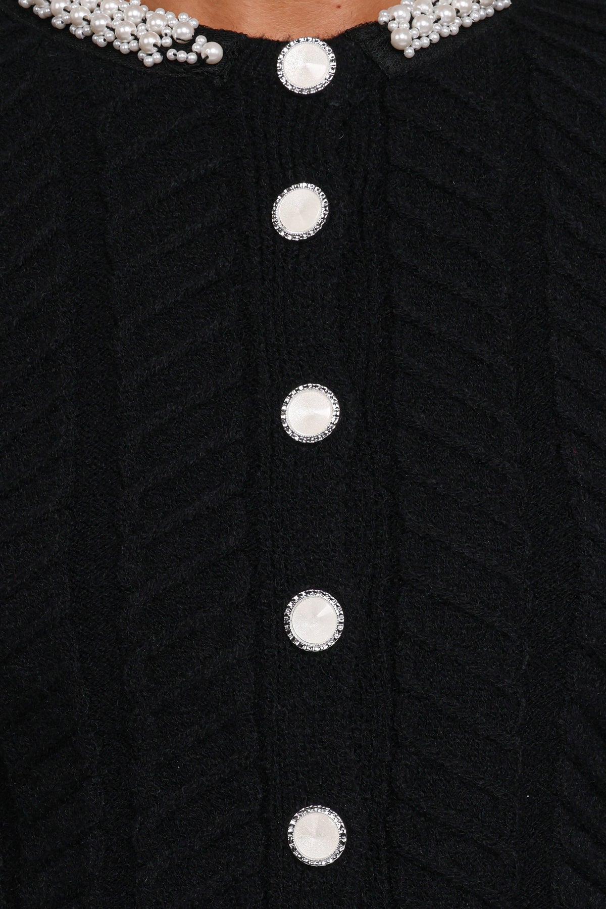 Sheena Rhinestone Collar Holiday Cardigan - Black