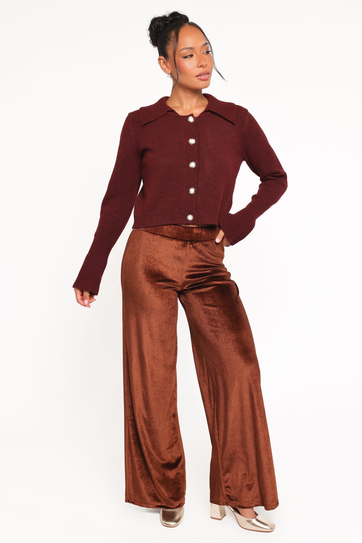 Thelma Trumpet Sleeve Cardigan - Cabernet