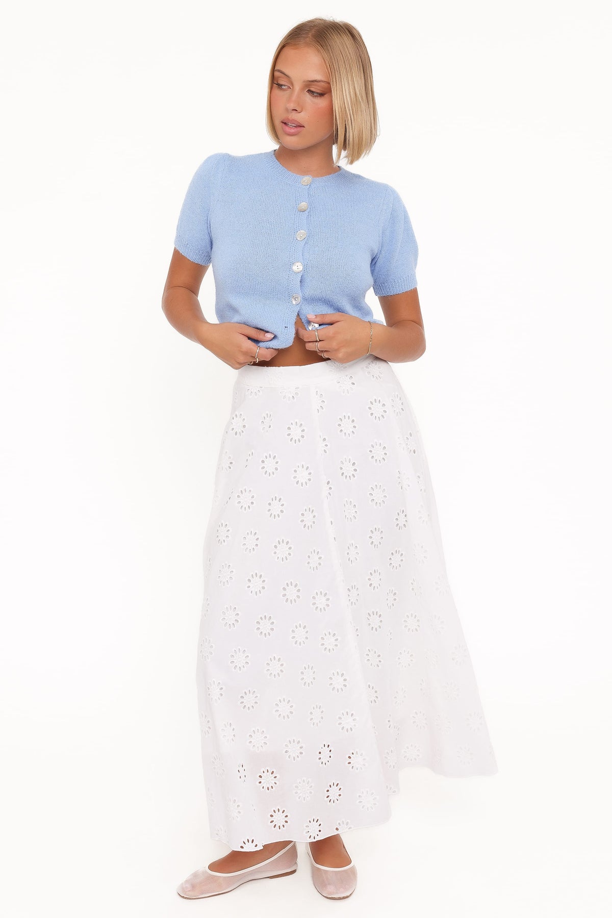 Zena Puff Sleeve Cardigan - Cornflower Blue